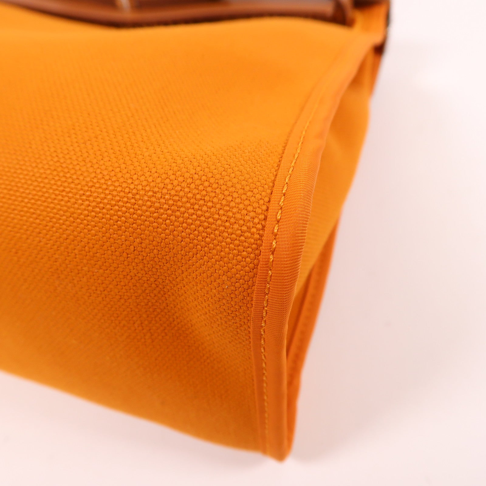 HERMES 帆布Herbag PM銀扣手挽肩背兩用袋杏桃黃色