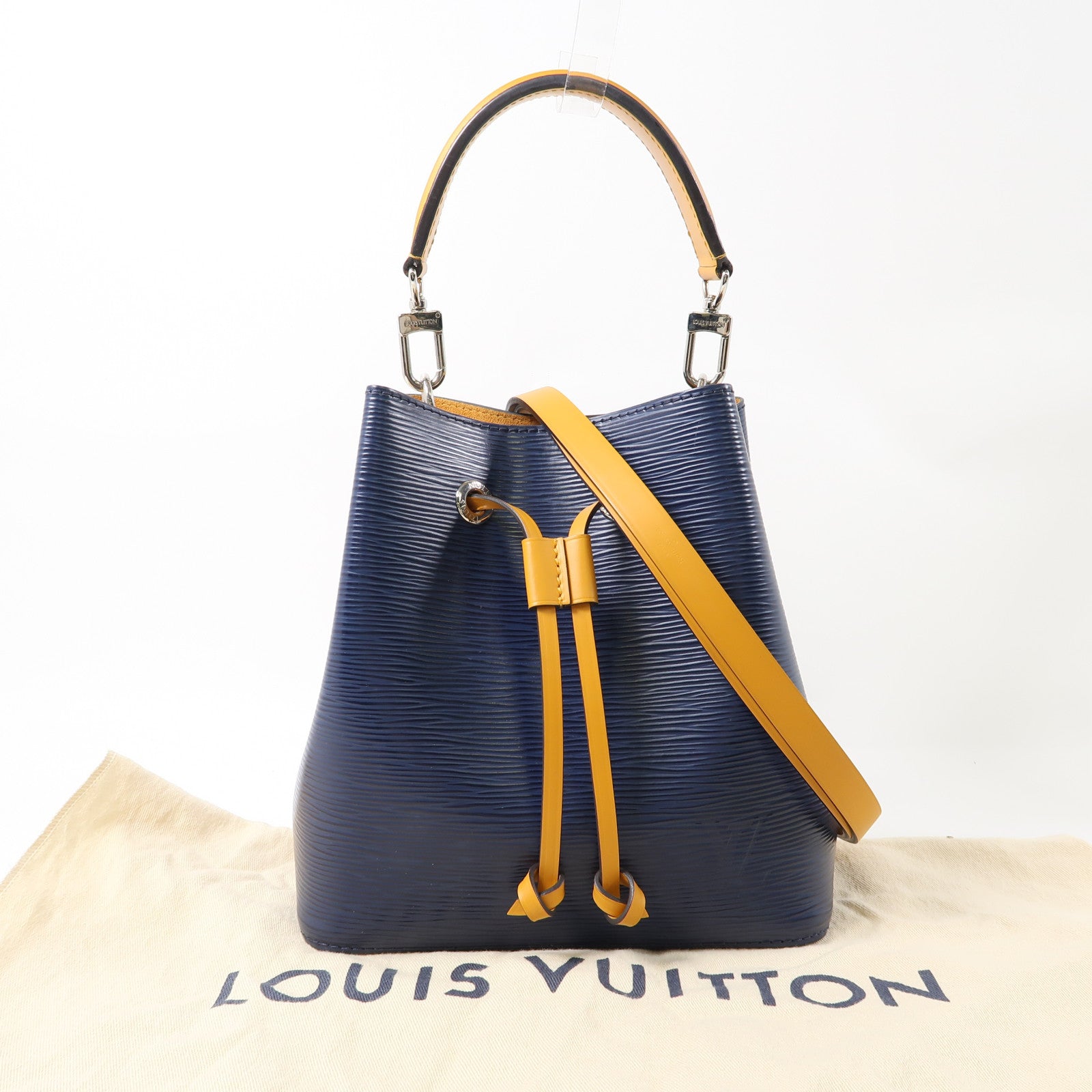 LOUIS VUITTON 【激減優惠】Epi NéoNoé BB銀扣手挽肩背兩用袋深藍色/橙色