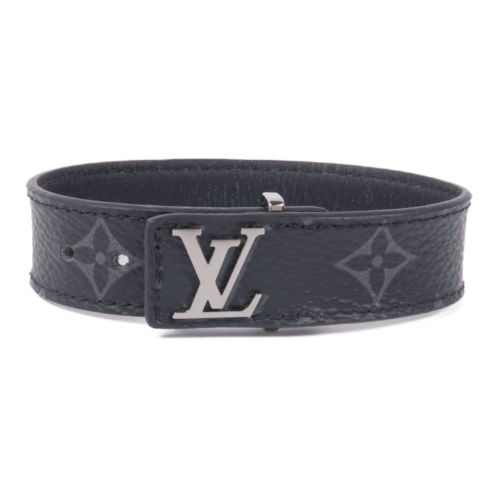 LOUIS VUITTON Monogram Eclipse LV Slim Bracelet銀扣手鐲