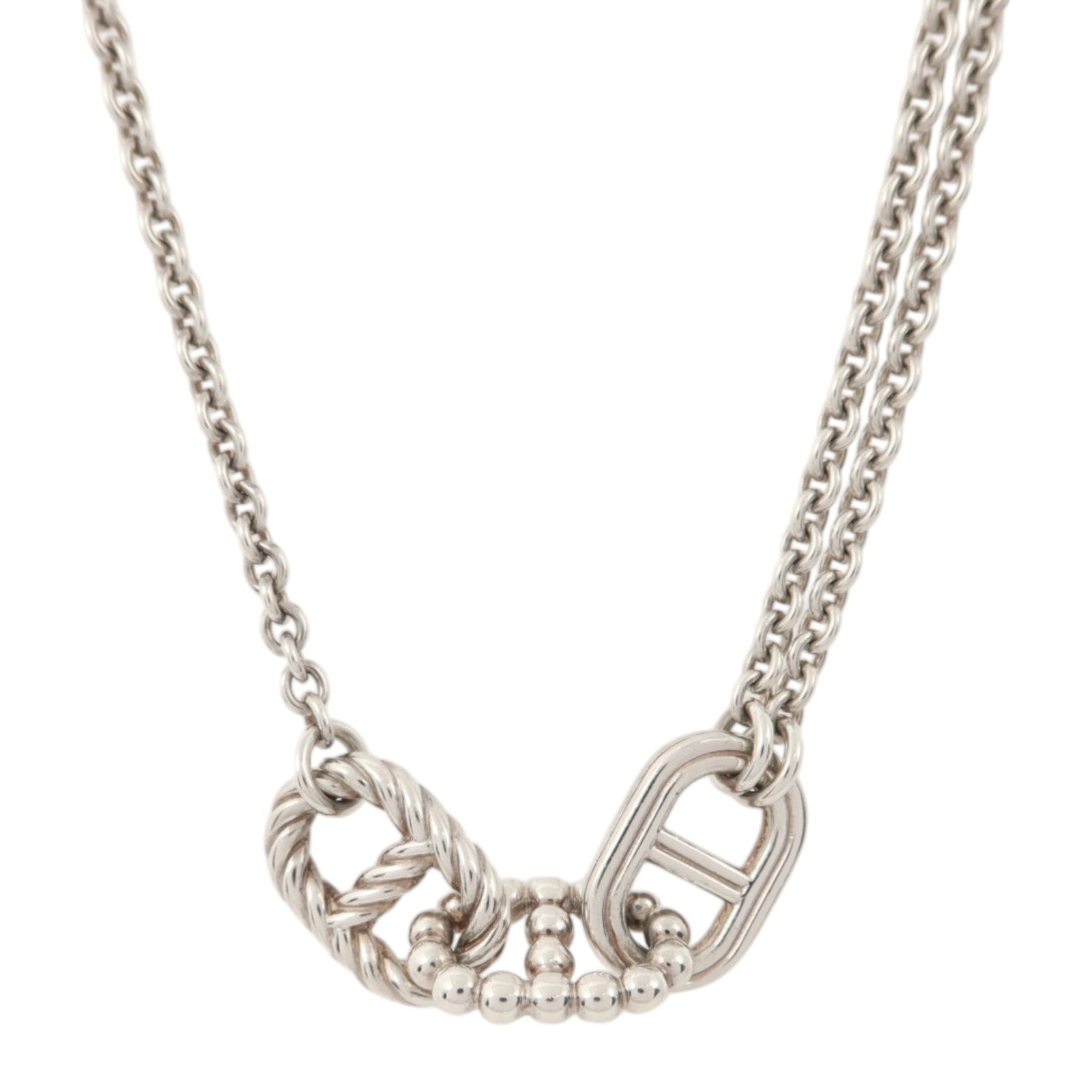 HERMES 925純銀Parade Long Necklace銀扣項鏈