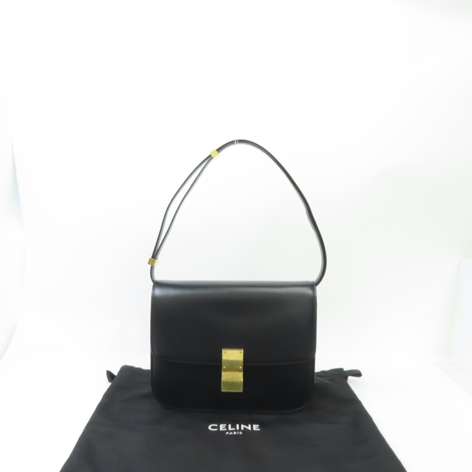 CELINE 牛皮皮革Shoulder Bag金扣肩背袋黑色