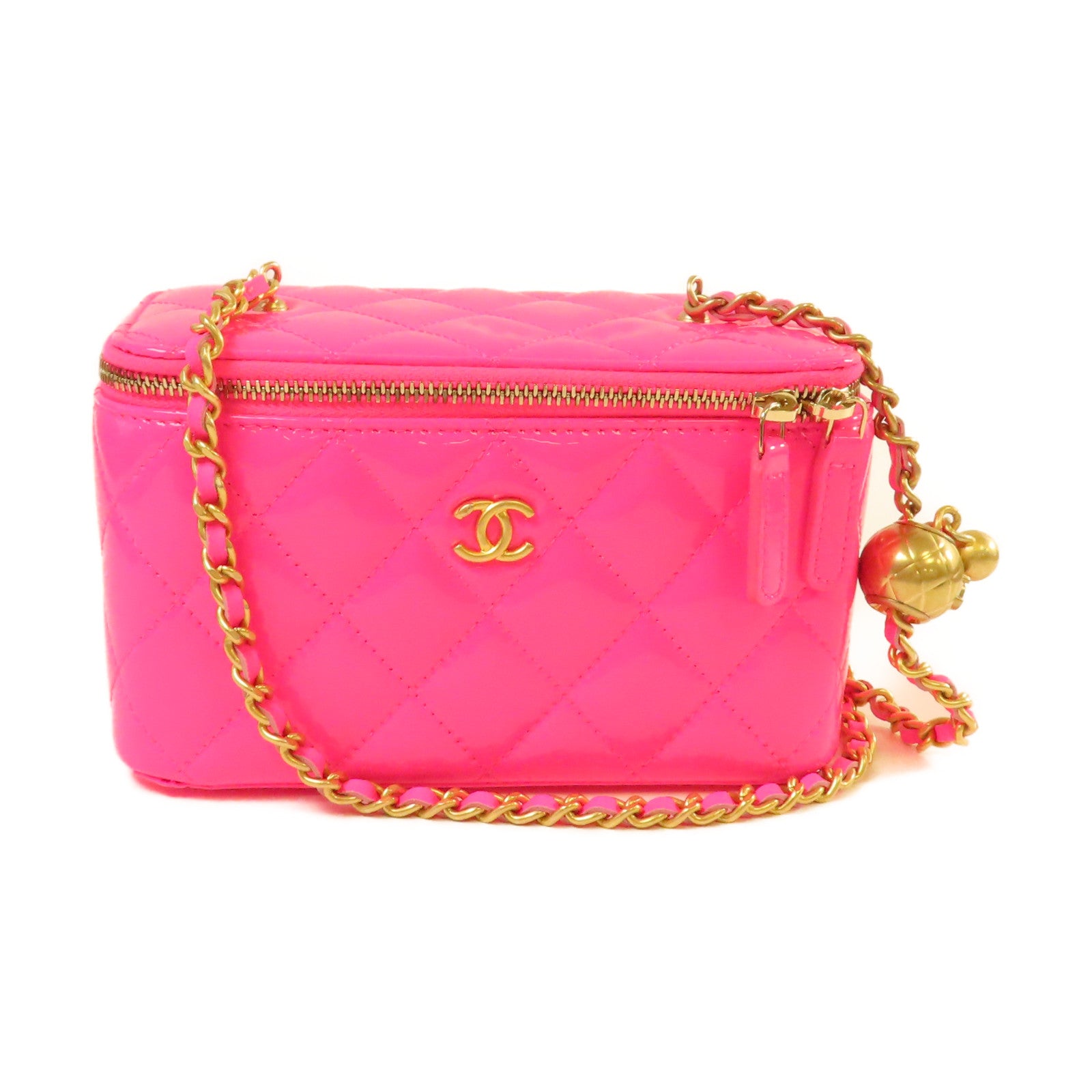 CHANEL 【激減優惠】菱格漆皮皮革Chain Shoulder Bag金扣鏈帶肩背袋粉紅色
