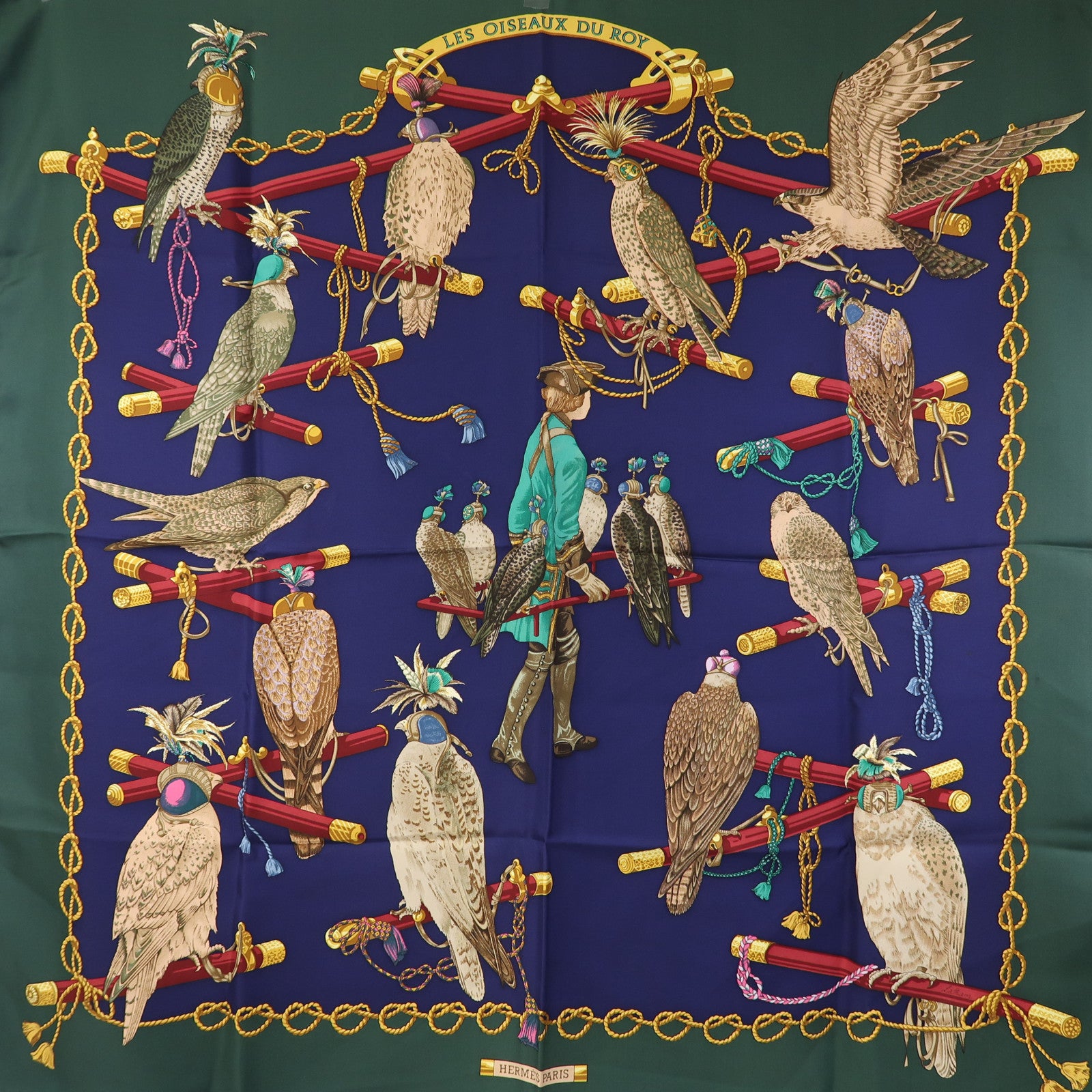HERMES 絲質Scarf 90x90絲巾綠色/藍色