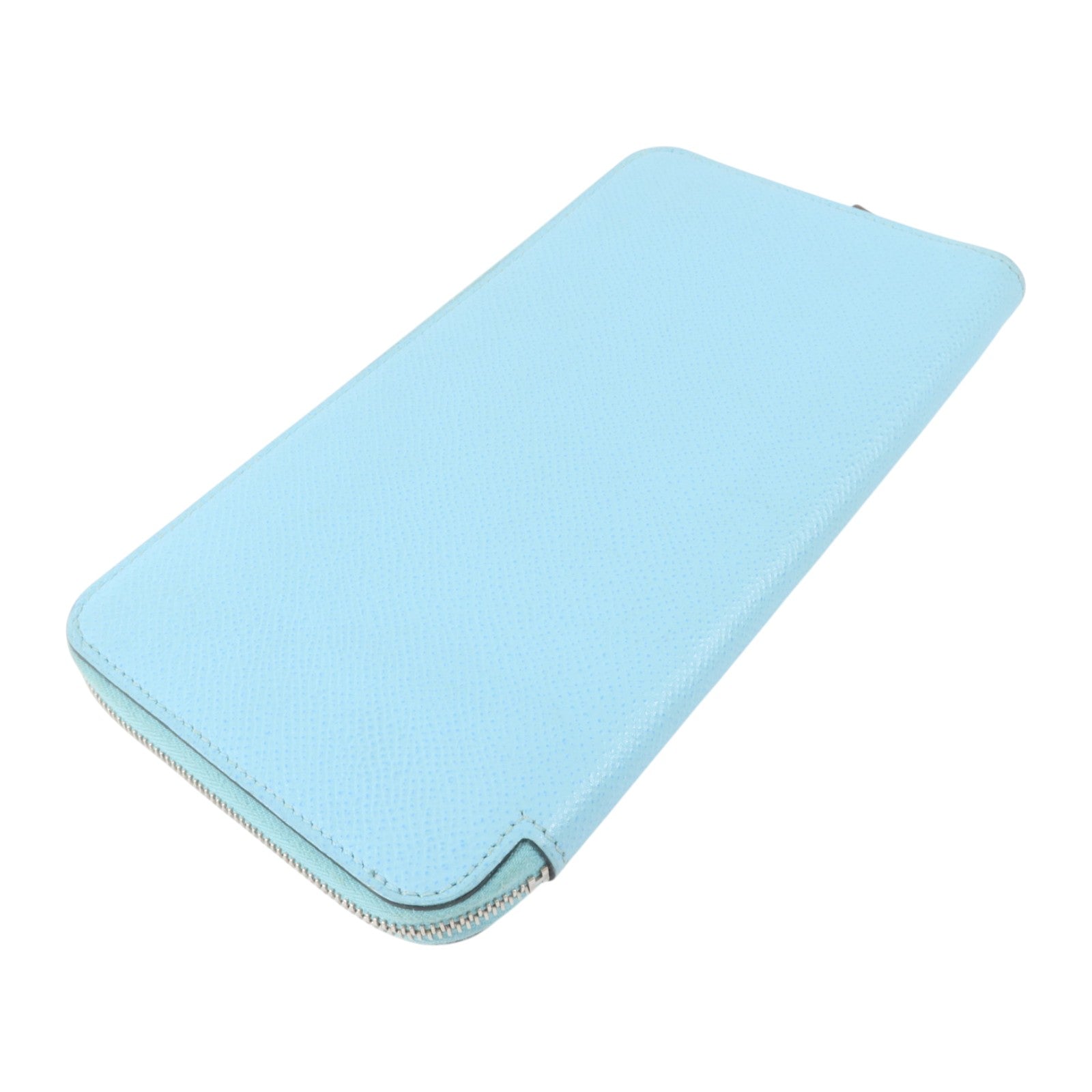 HERMES Epsom皮革Silk In Long Wallet銀扣長錢包Bleu Atoll
