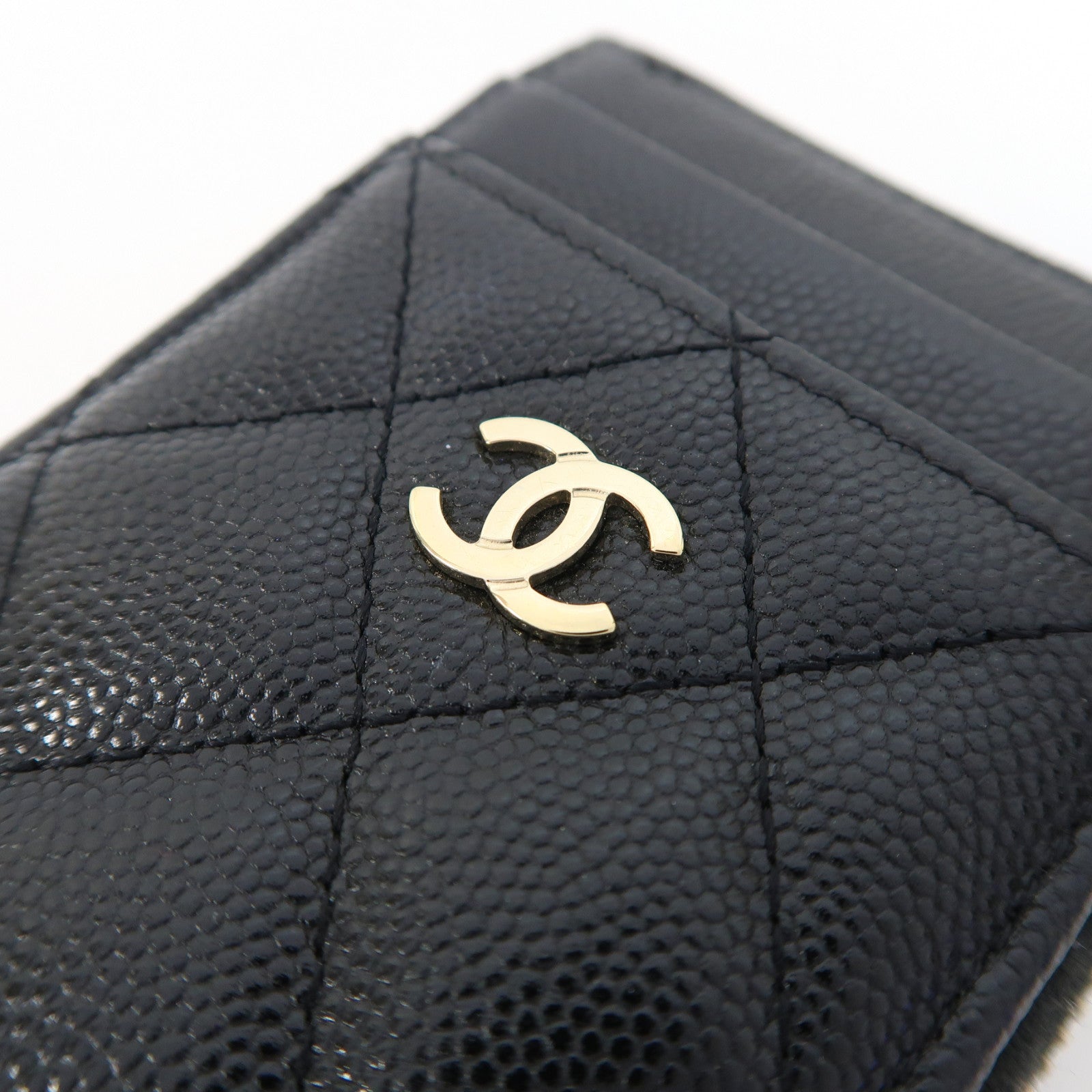 CHANEL 菱格牛皮皮革Card Holder金扣卡片套黑色
