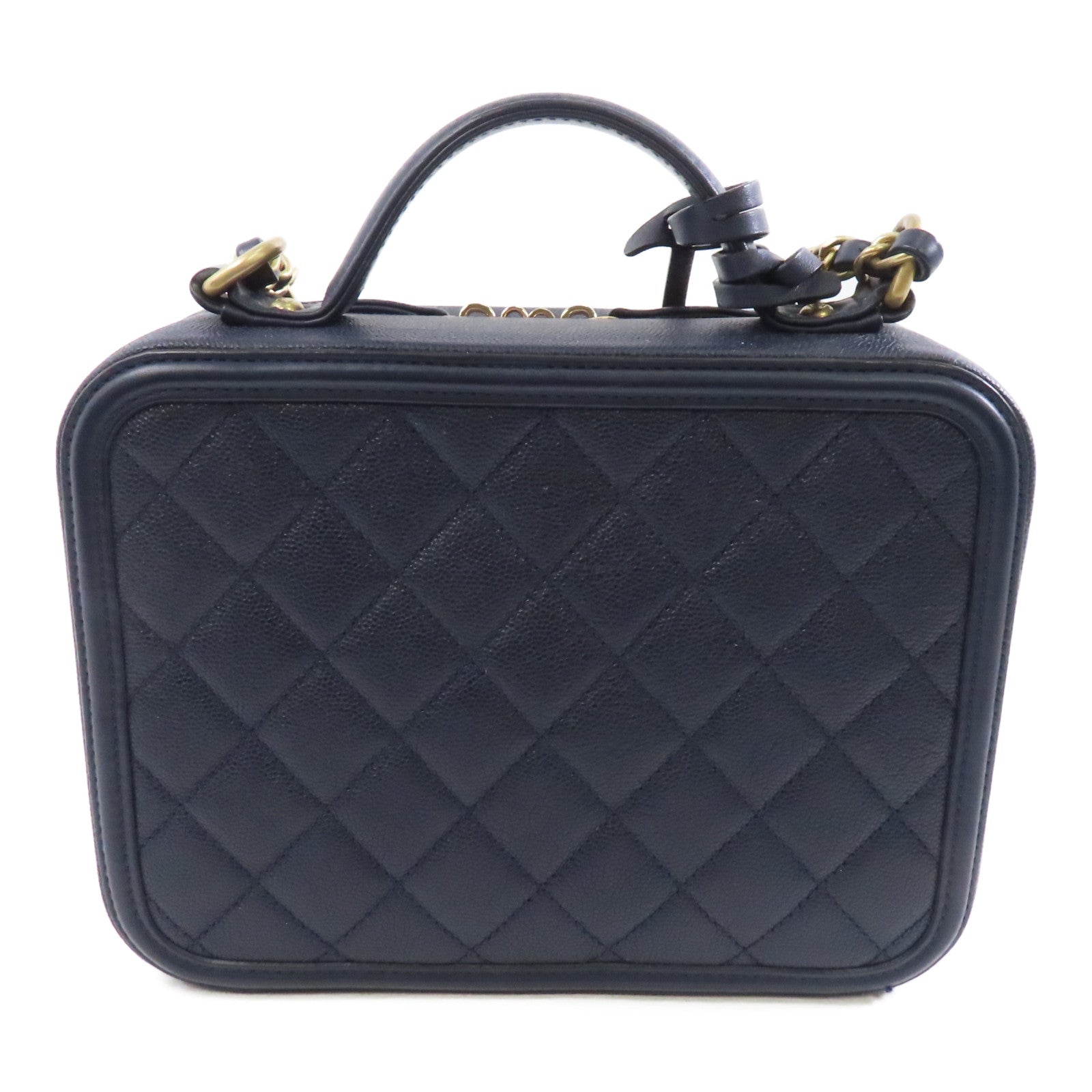 CHANEL 【激減優惠】菱格Caviar皮革Vanity Case金扣手挽肩背兩用袋深藍色