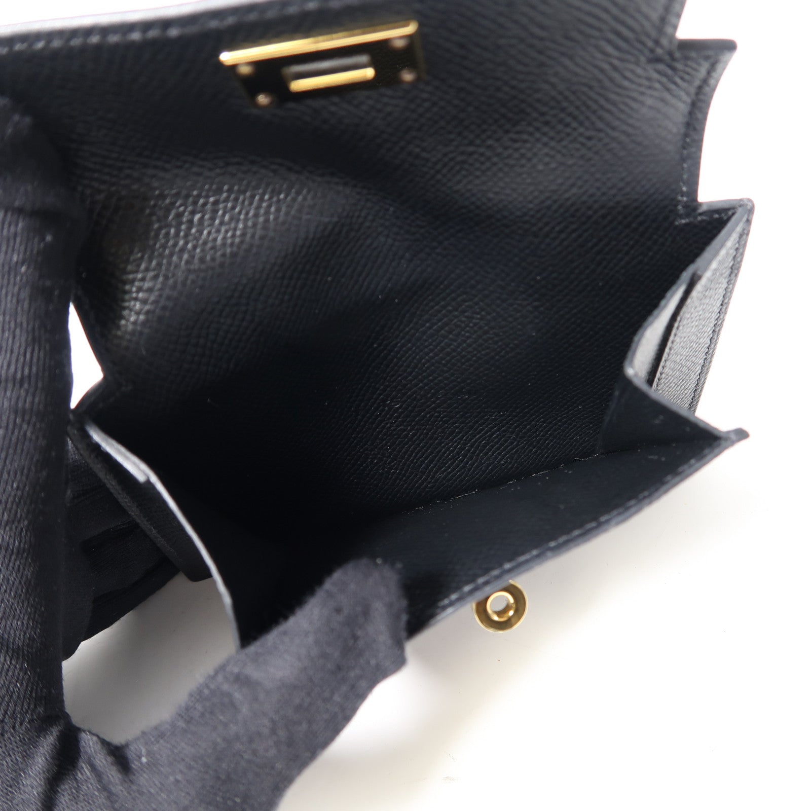 HERMES Epsom皮革Kelly Pocket金扣錢包Noir/黑色