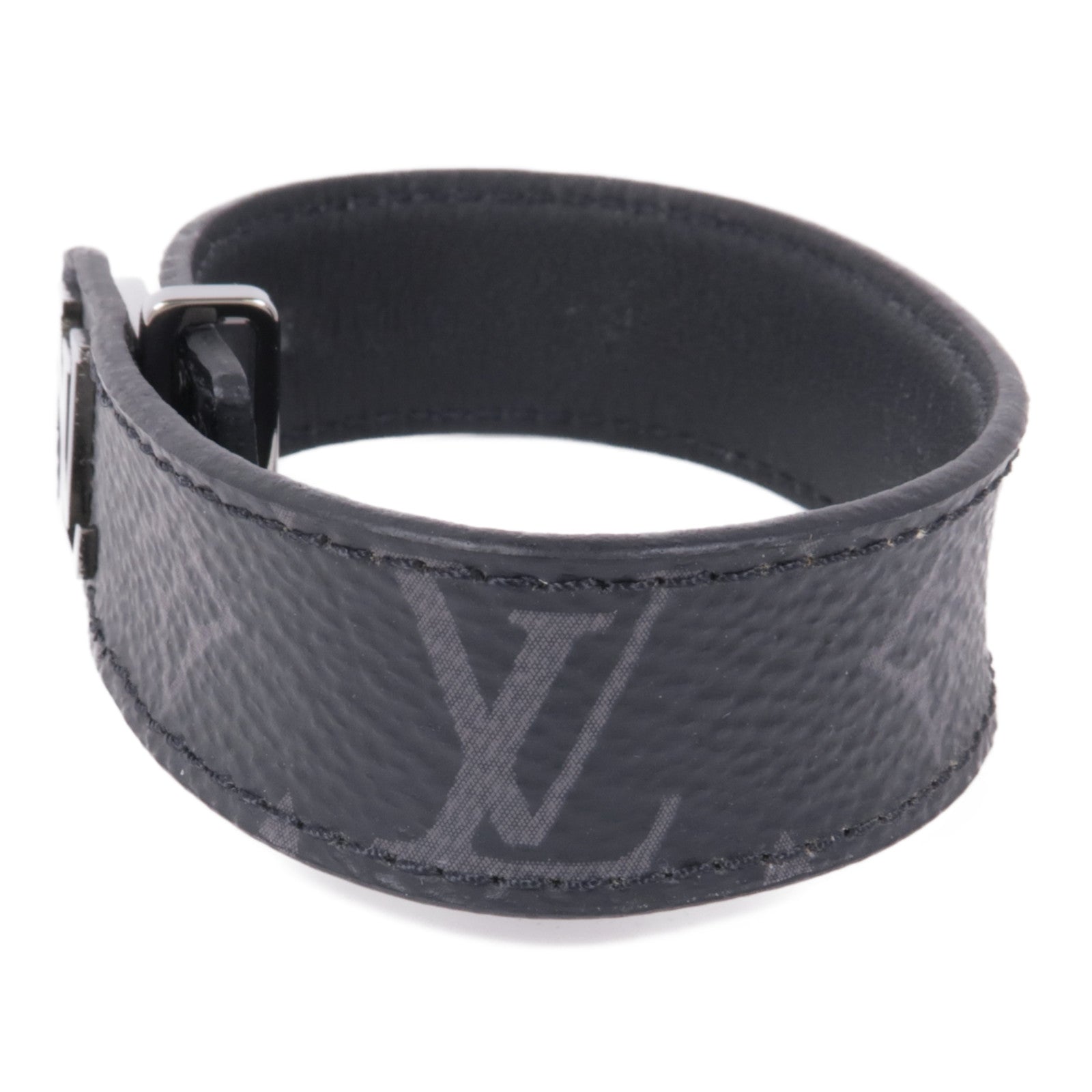 LOUIS VUITTON Monogram Eclipse LV Slim Bracelet銀扣手鐲