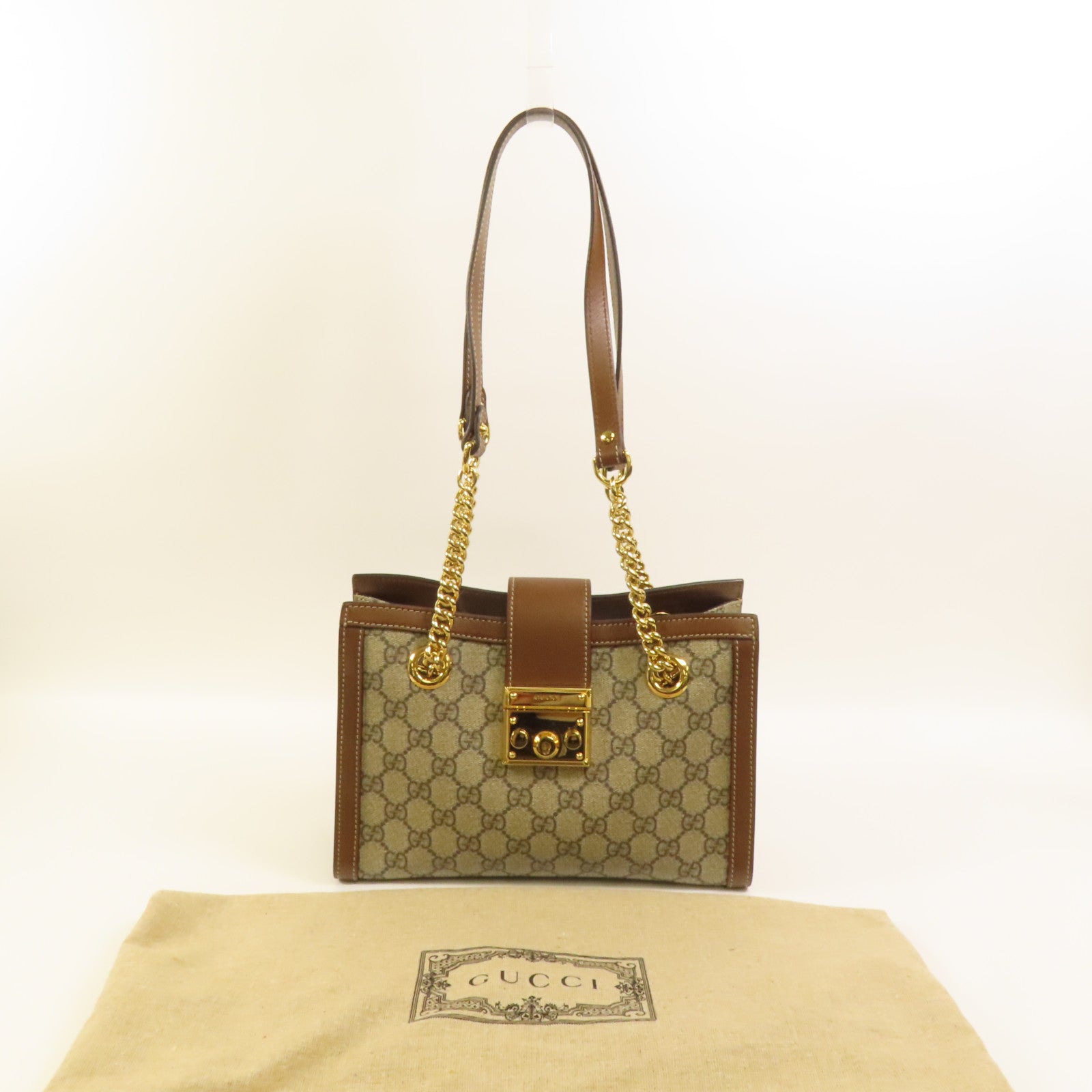 GUCCI 塗層帆布Padlock GG Small金扣鏈帶肩背袋