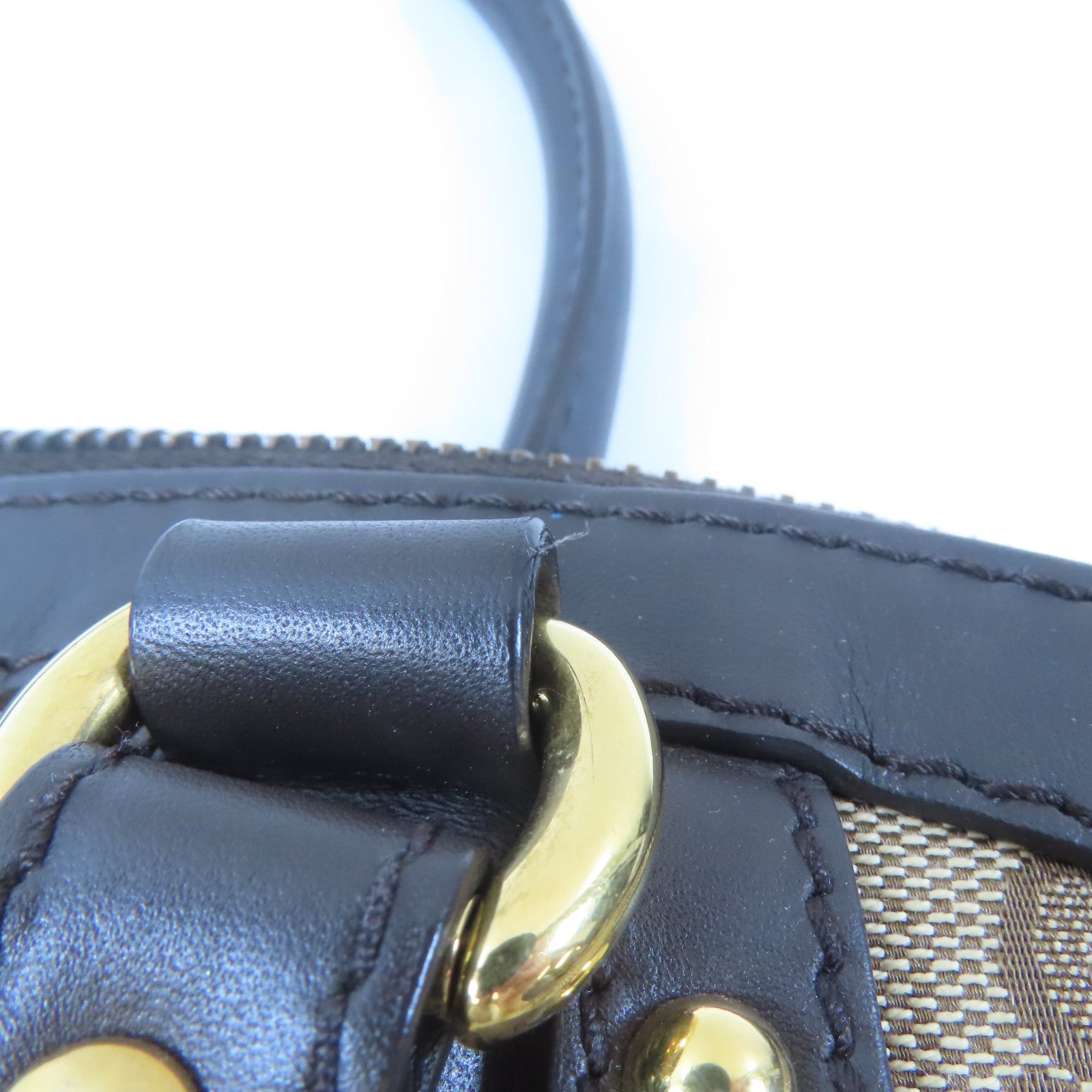 GUCCI 帆布Scarlett金扣手挽肩背兩用袋啡色