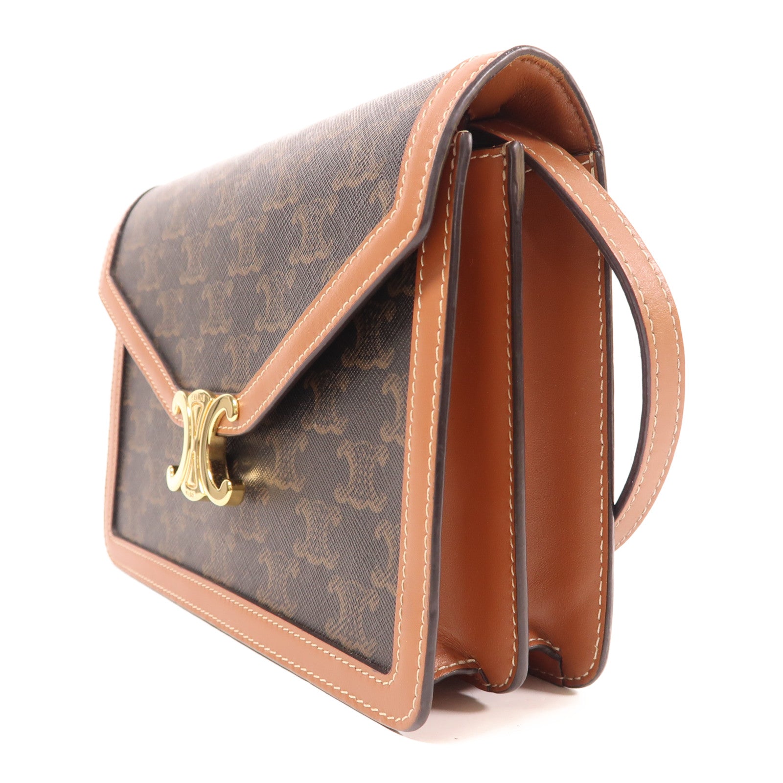 CELINE 塗層帆布/皮革Shoulder Bag金扣肩背袋