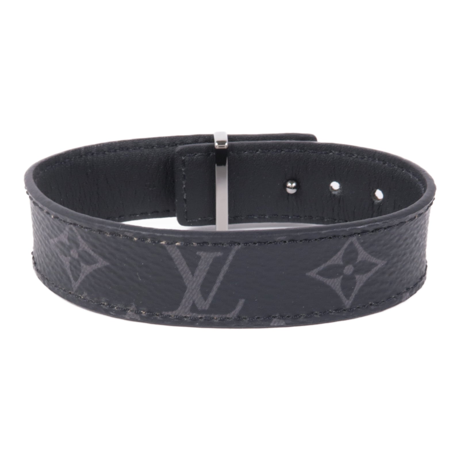 LOUIS VUITTON Monogram Eclipse LV Slim Bracelet銀扣手鐲
