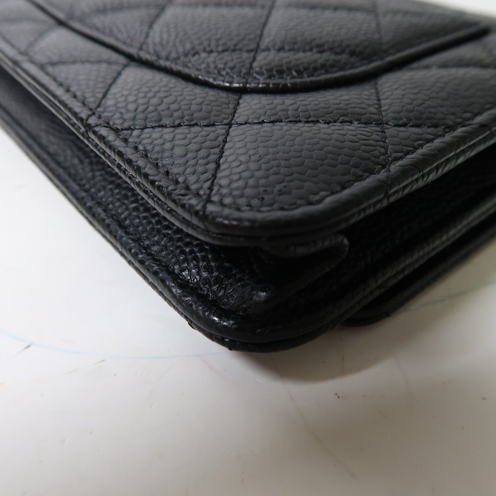CHANEL 菱格Caviar皮革Wallet On Chain金扣鏈帶肩背袋黑色