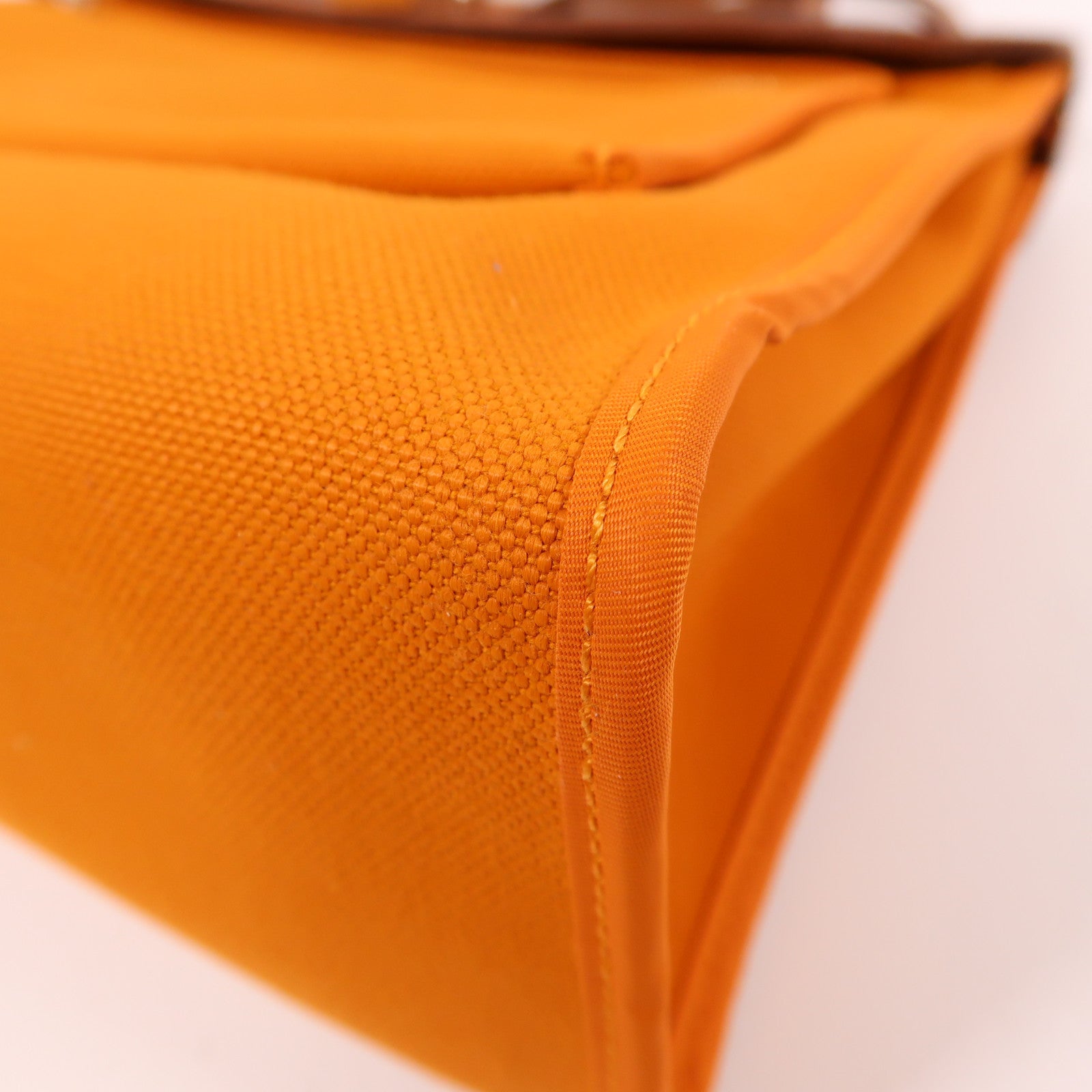 HERMES 帆布Herbag PM銀扣手挽肩背兩用袋杏桃黃色