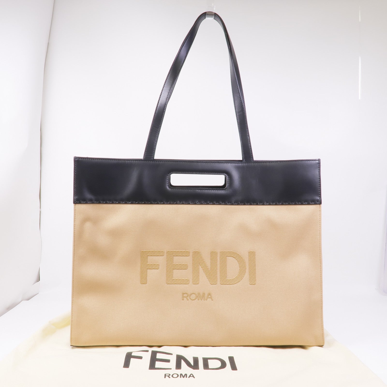 FENDI 牛皮皮革/帆布2way Shoulder Bag銀扣手挽肩背兩用袋
