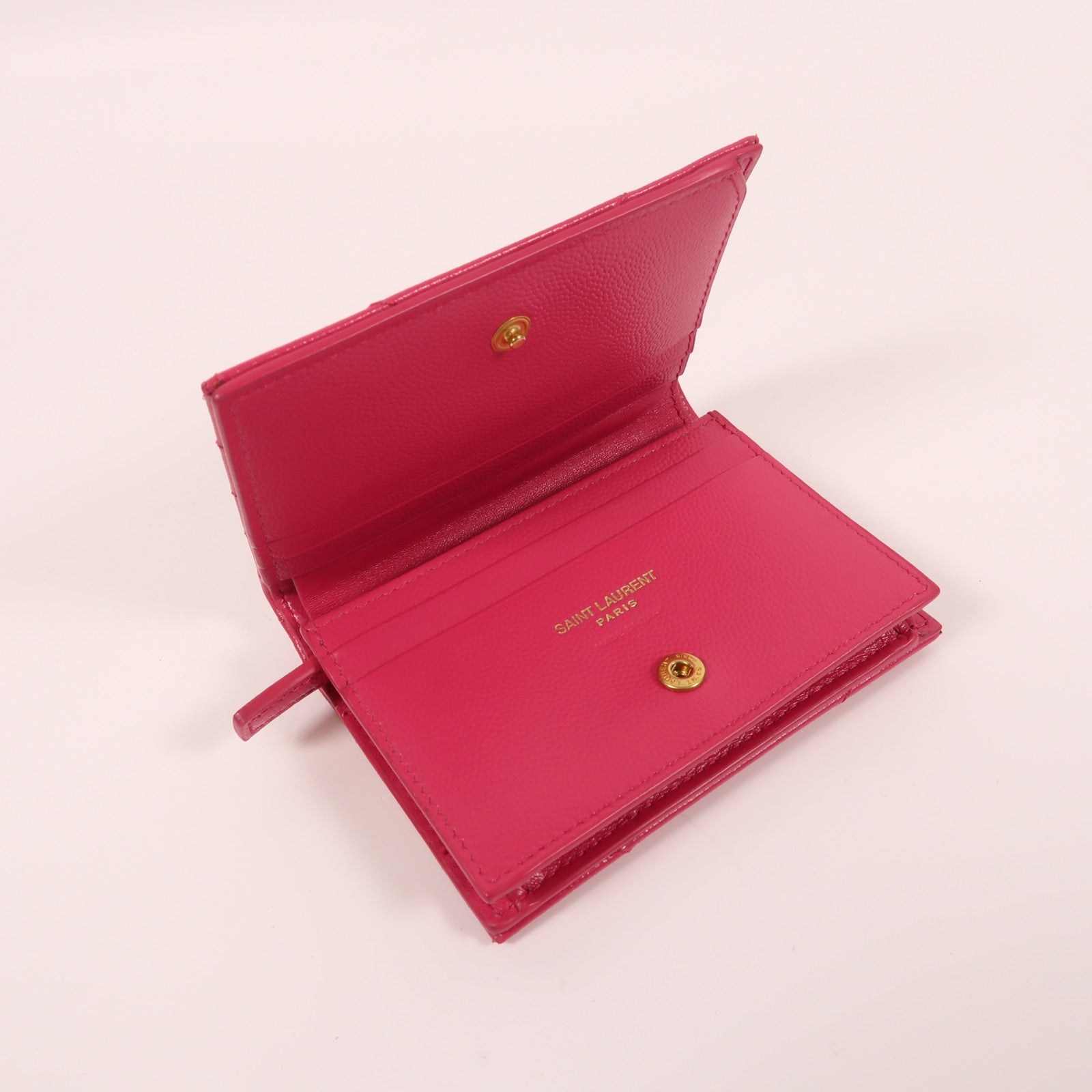 SAINT LAURENT 牛皮皮革Wallet金扣錢包粉紅色