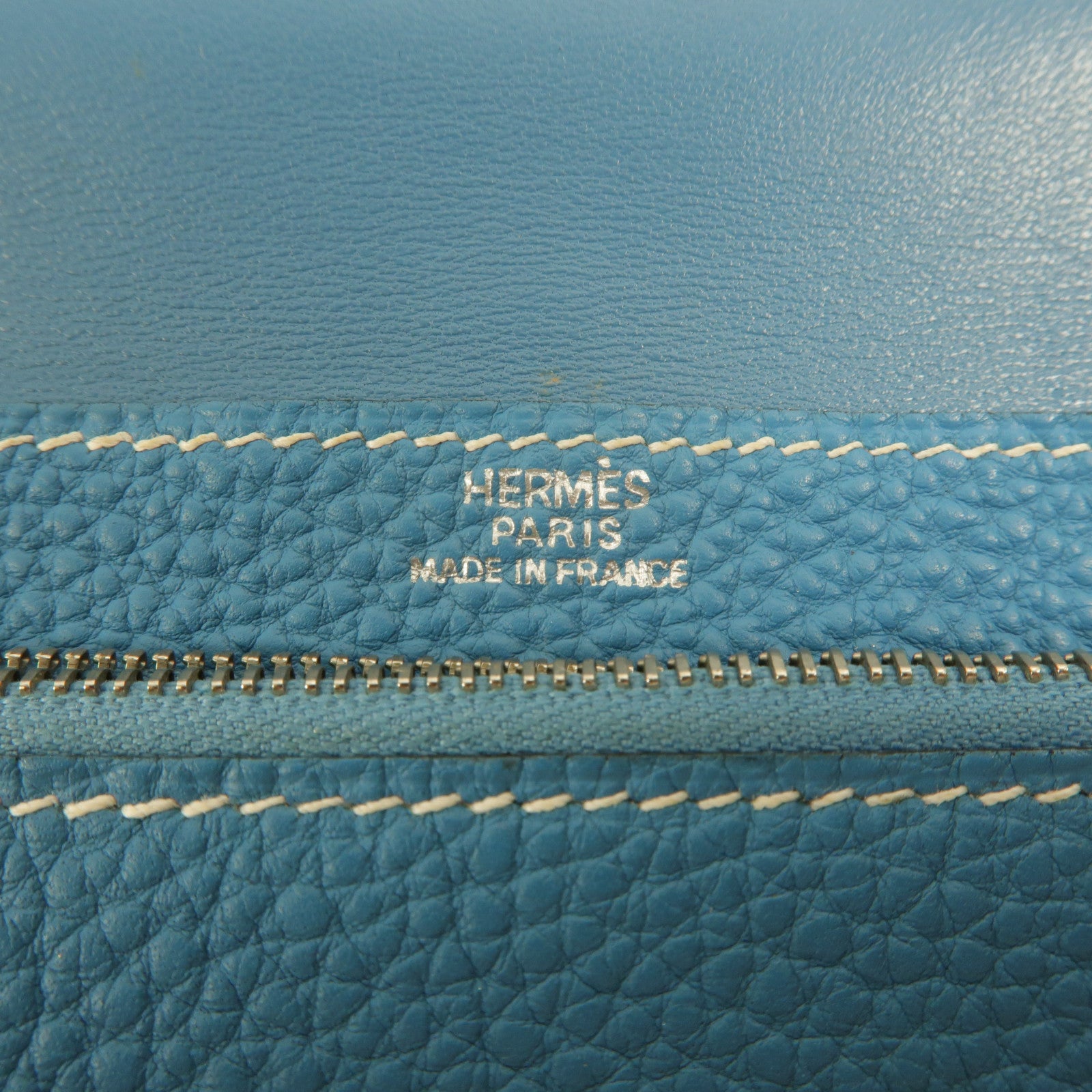 HERMES Togo皮革Dogon Compact錢包Bleu Jeans