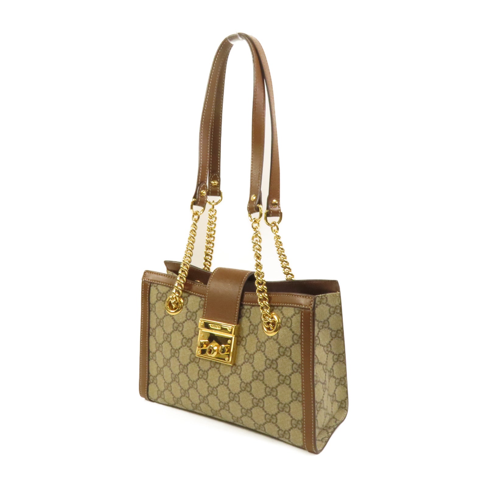 GUCCI 塗層帆布Padlock GG Small金扣鏈帶肩背袋