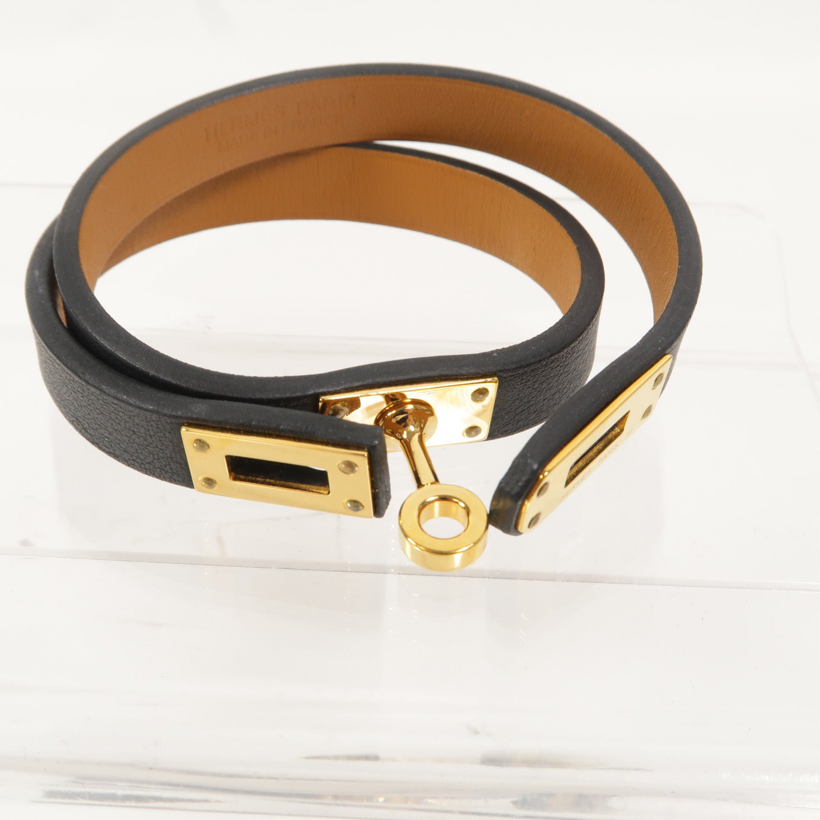 HERMES Swift皮革Mini Kelly Double Tour Bracelet手環Noir