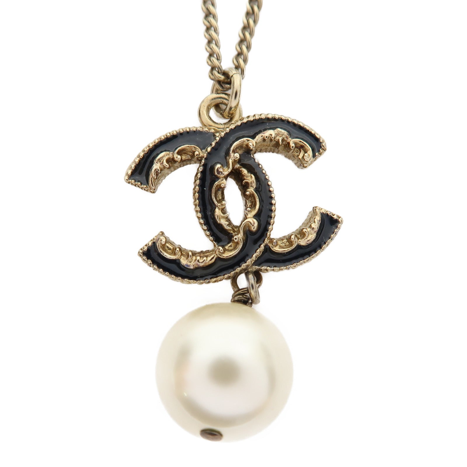 CHANEL 金屬Coco Mark Necklace項鍊黑色/金色