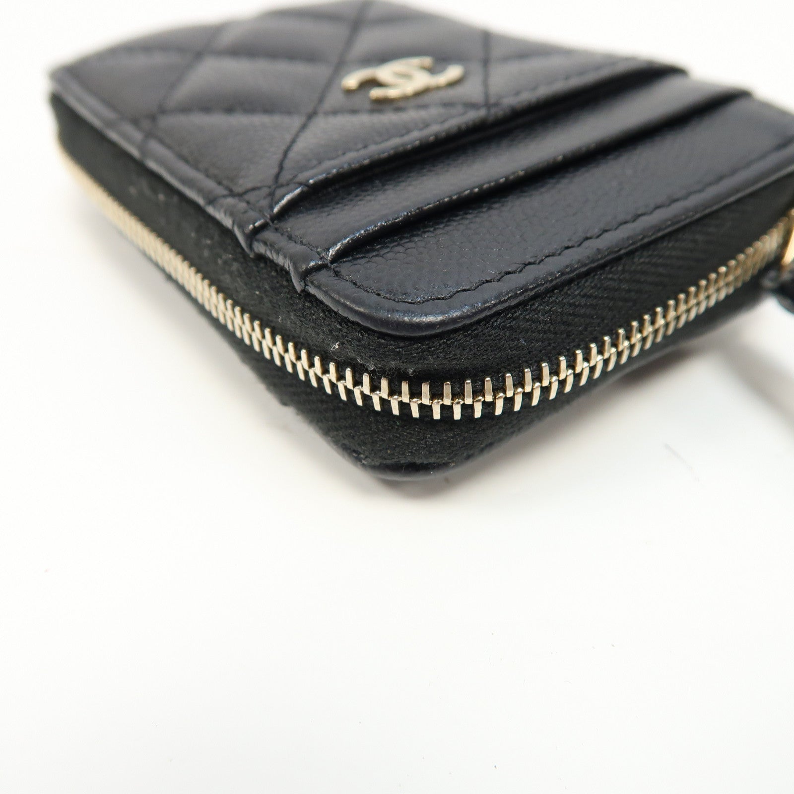 CHANEL 菱格牛皮皮革Card Holder金扣卡片套黑色