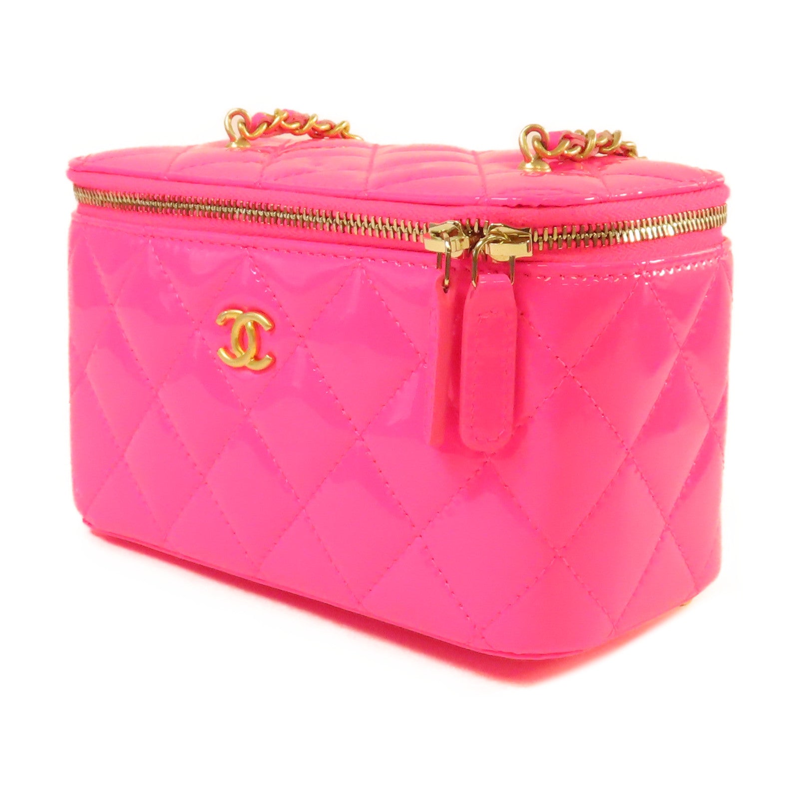 CHANEL 【激減優惠】菱格漆皮皮革Chain Shoulder Bag金扣鏈帶肩背袋粉紅色