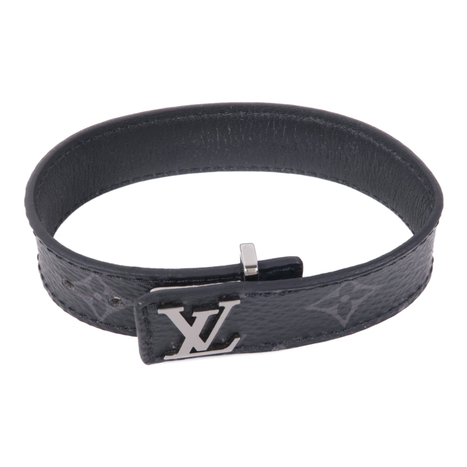 LOUIS VUITTON Monogram Eclipse LV Slim Bracelet銀扣手鐲