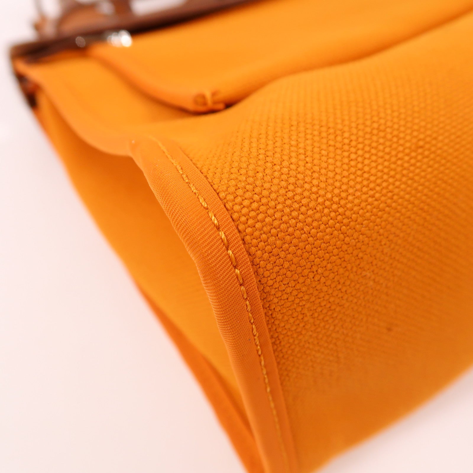 HERMES 帆布Herbag PM銀扣手挽肩背兩用袋杏桃黃色