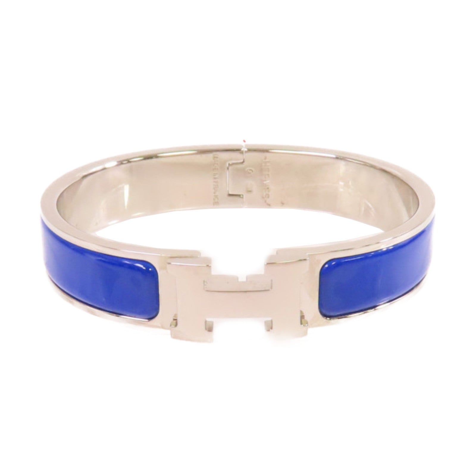 HERMES 金屬/琺瑯Clic H Bracelet銀扣手鐲藍色/銀色