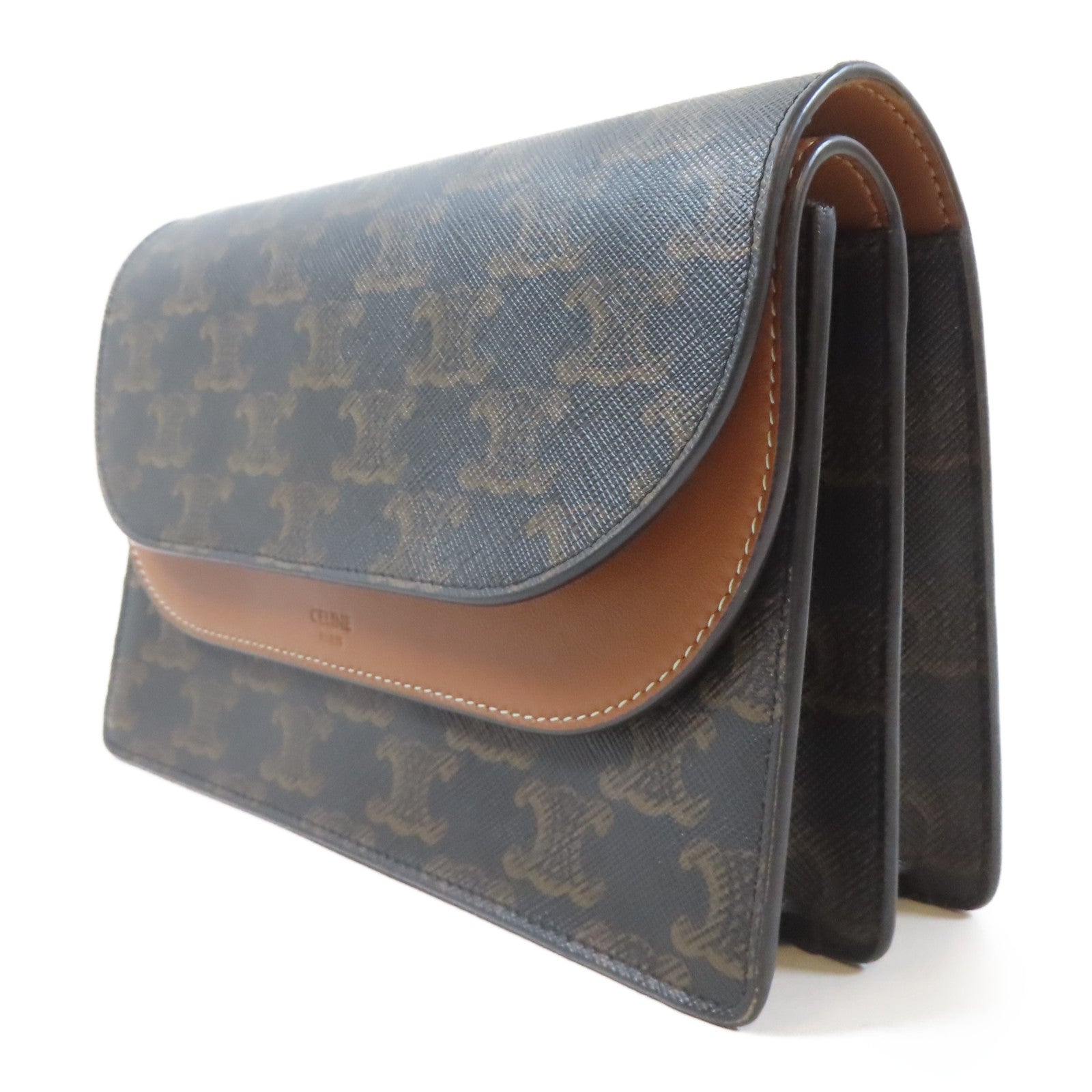 CELINE 塗層帆布Wallet On Strap金扣肩背袋啡色