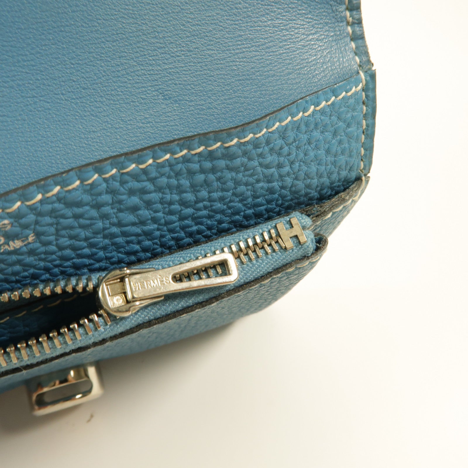 HERMES Togo皮革Dogon Compact錢包Bleu Jeans