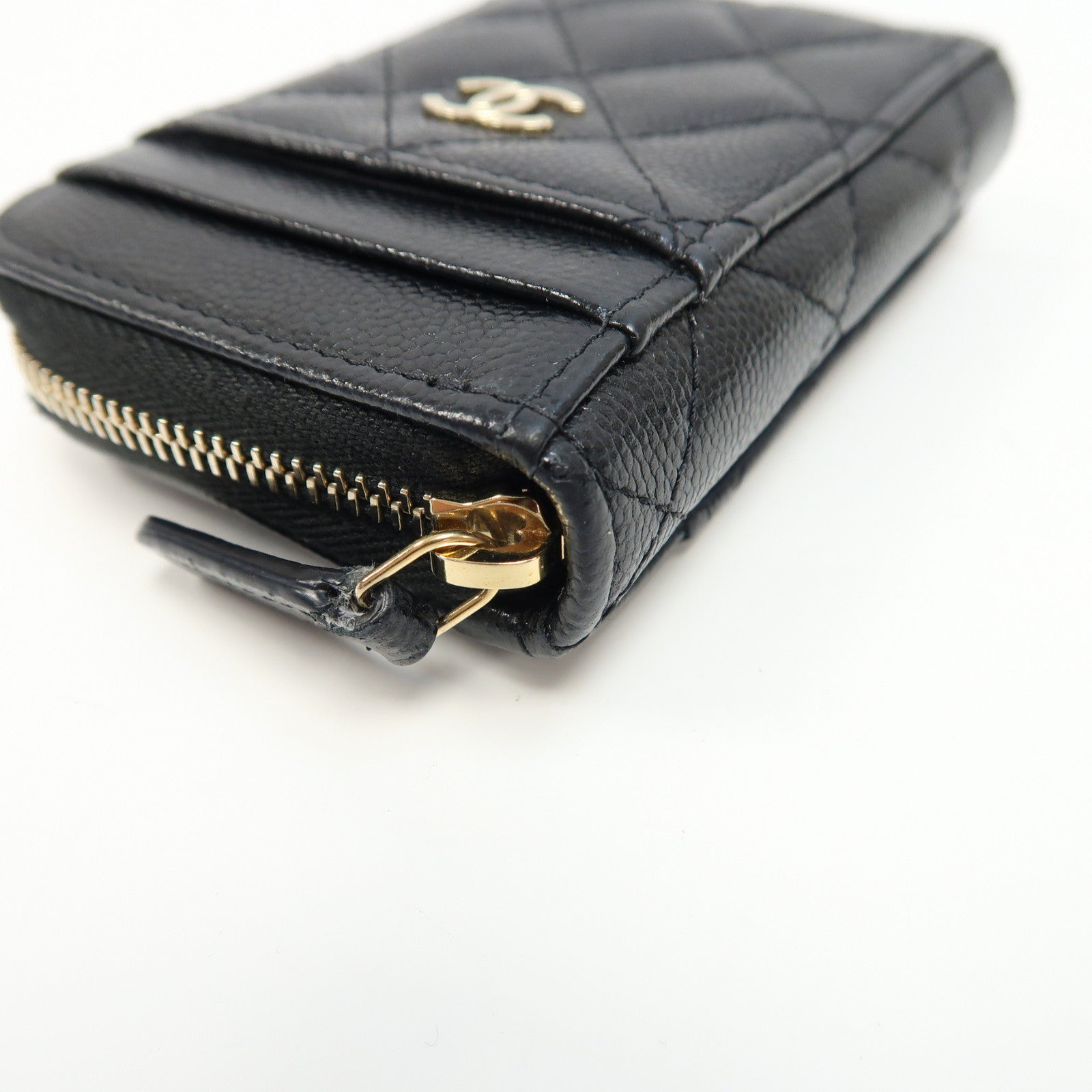 CHANEL 菱格牛皮皮革Card Holder金扣卡片套黑色