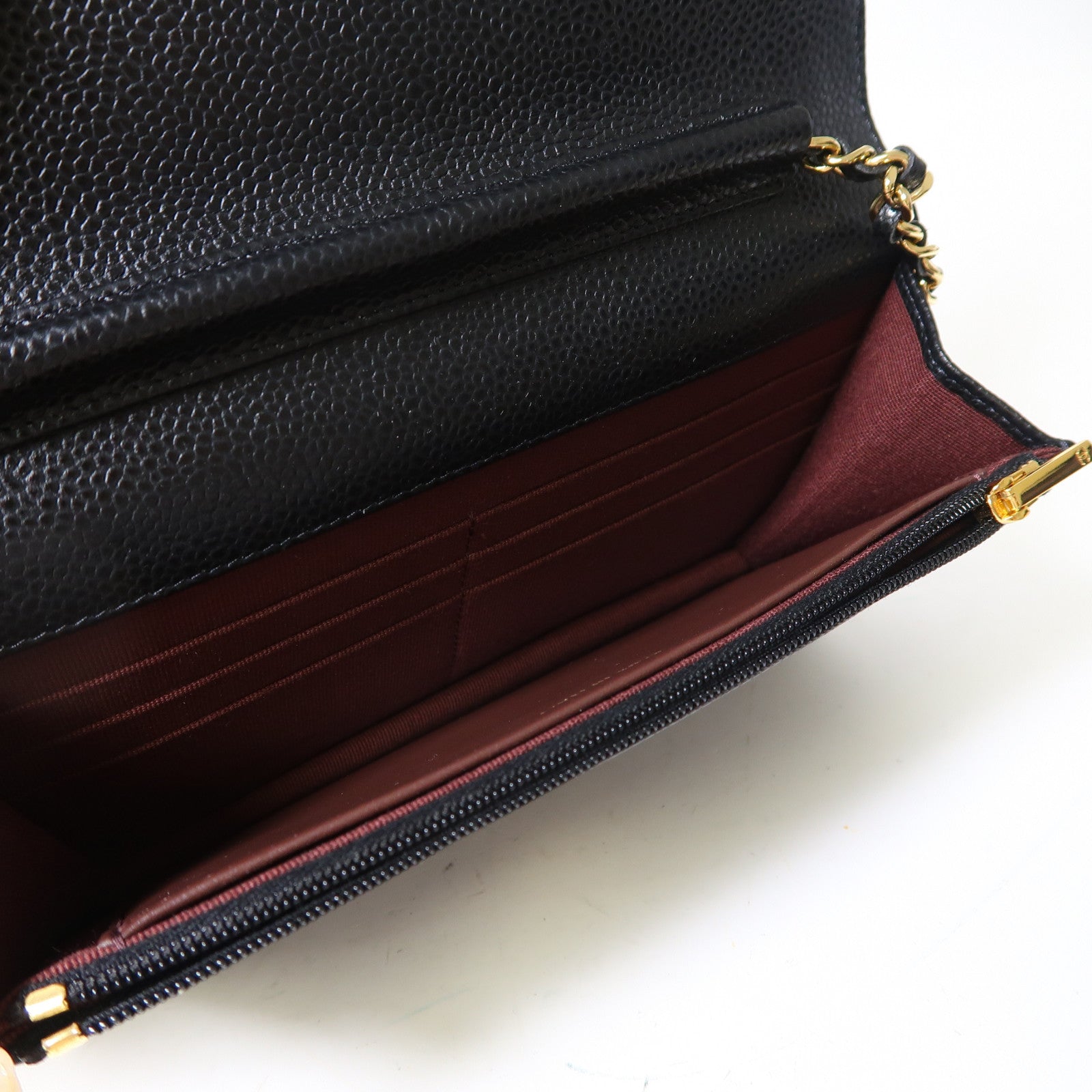 CHANEL 菱格Caviar皮革Wallet On Chain金扣鏈帶肩背袋黑色