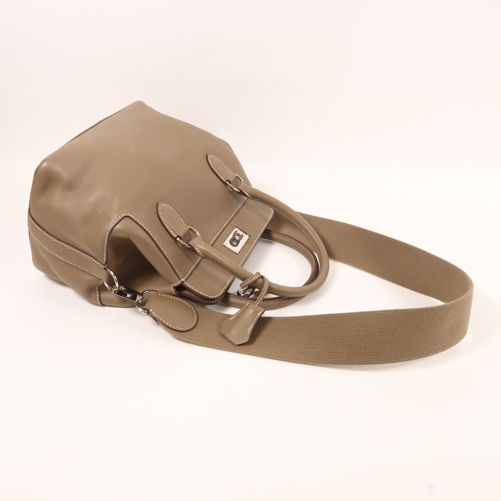 HERMES Swift皮革Tool Box 20銀扣手挽肩背兩用袋Etoupe