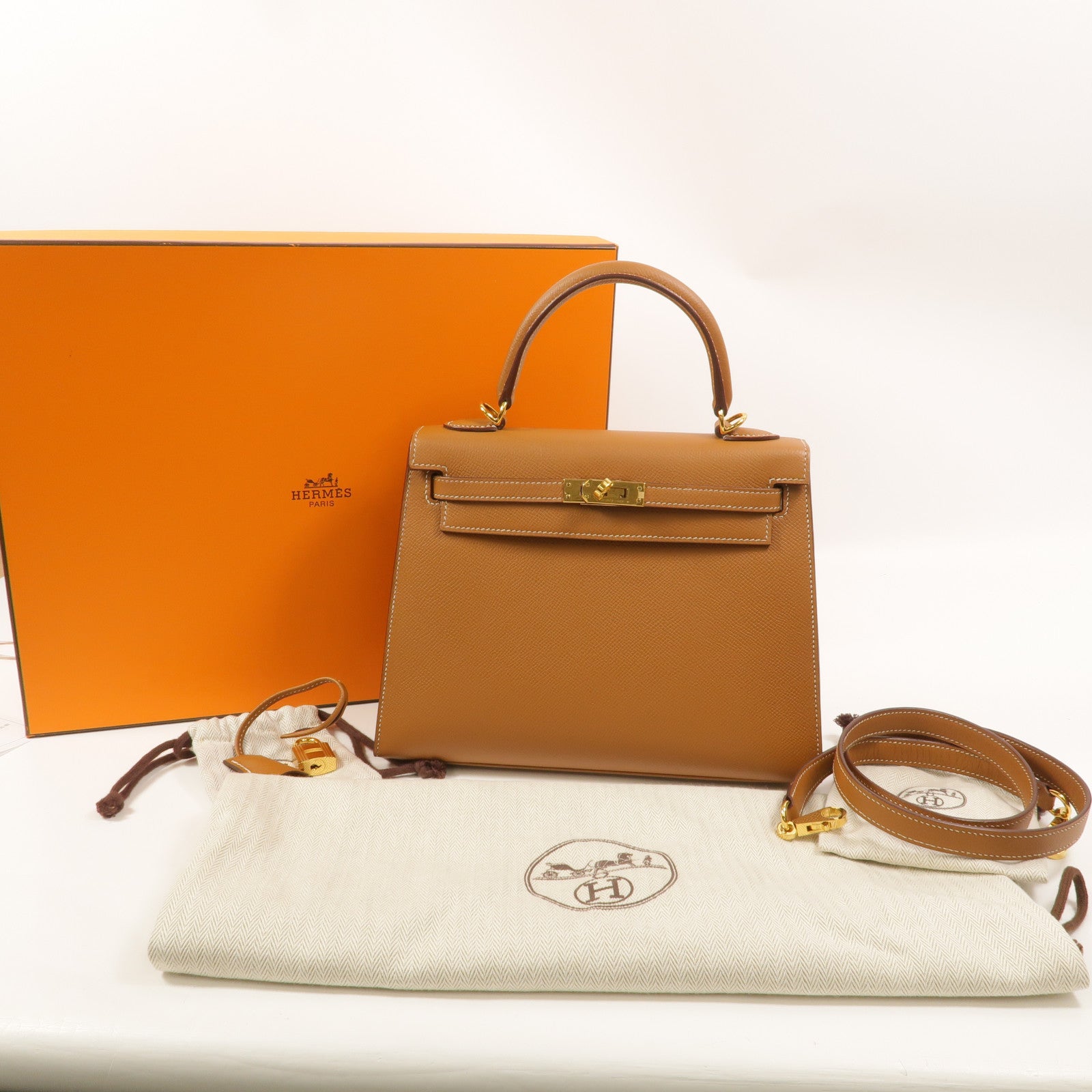 HERMES Epsom皮革Kelly 25手挽肩背兩用袋Gold
