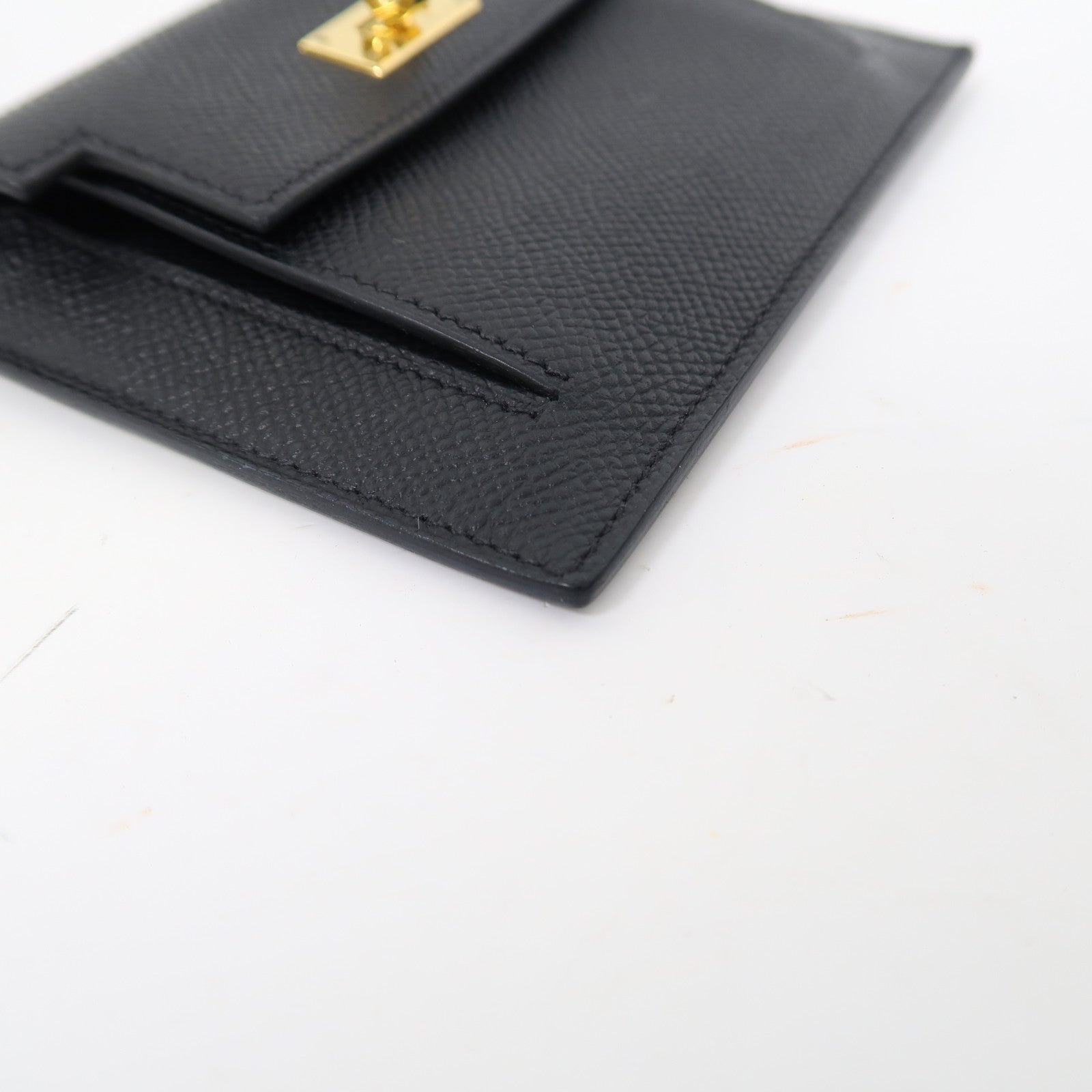HERMES Epsom皮革Kelly Pocket金扣錢包Noir/黑色