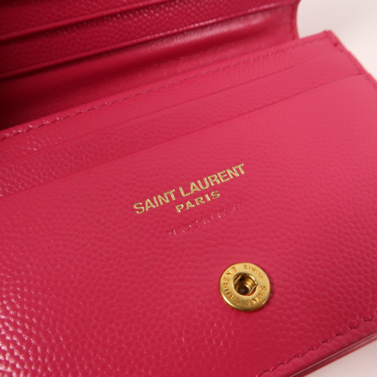 SAINT LAURENT 牛皮皮革Wallet金扣錢包粉紅色