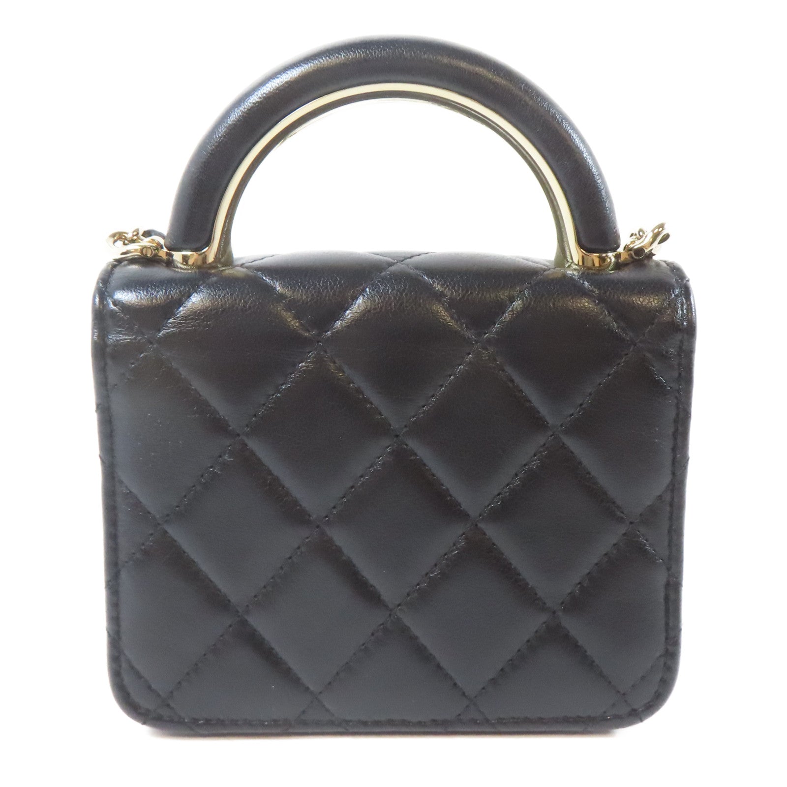 CHANEL 菱格羊皮皮革Mini Flap金扣鏈帶手挽肩背兩用袋黑色