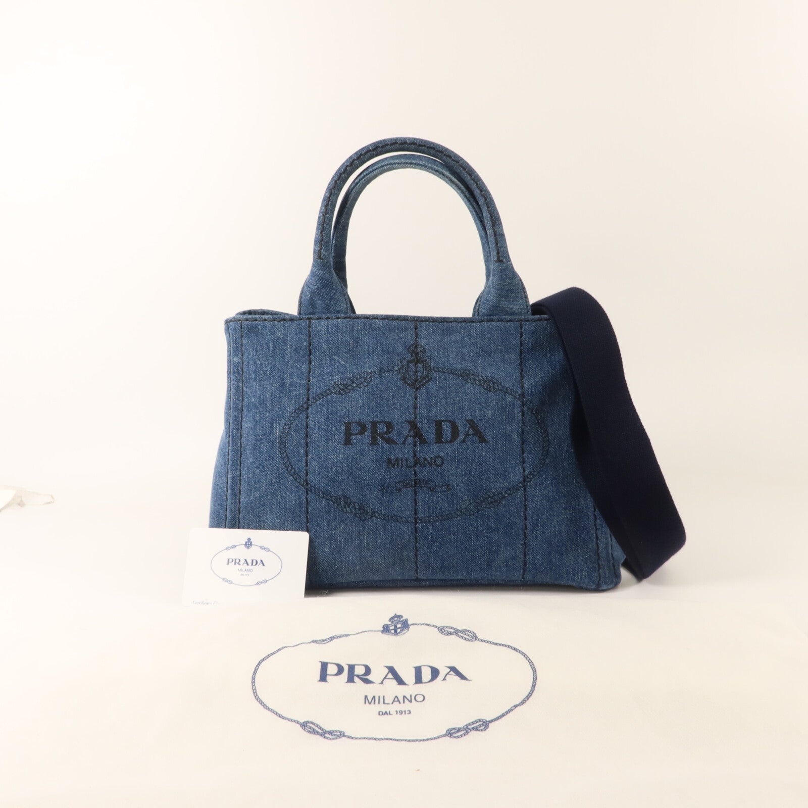 PRADA 牛仔布料2 Way Shoulder手挽肩背兩用袋