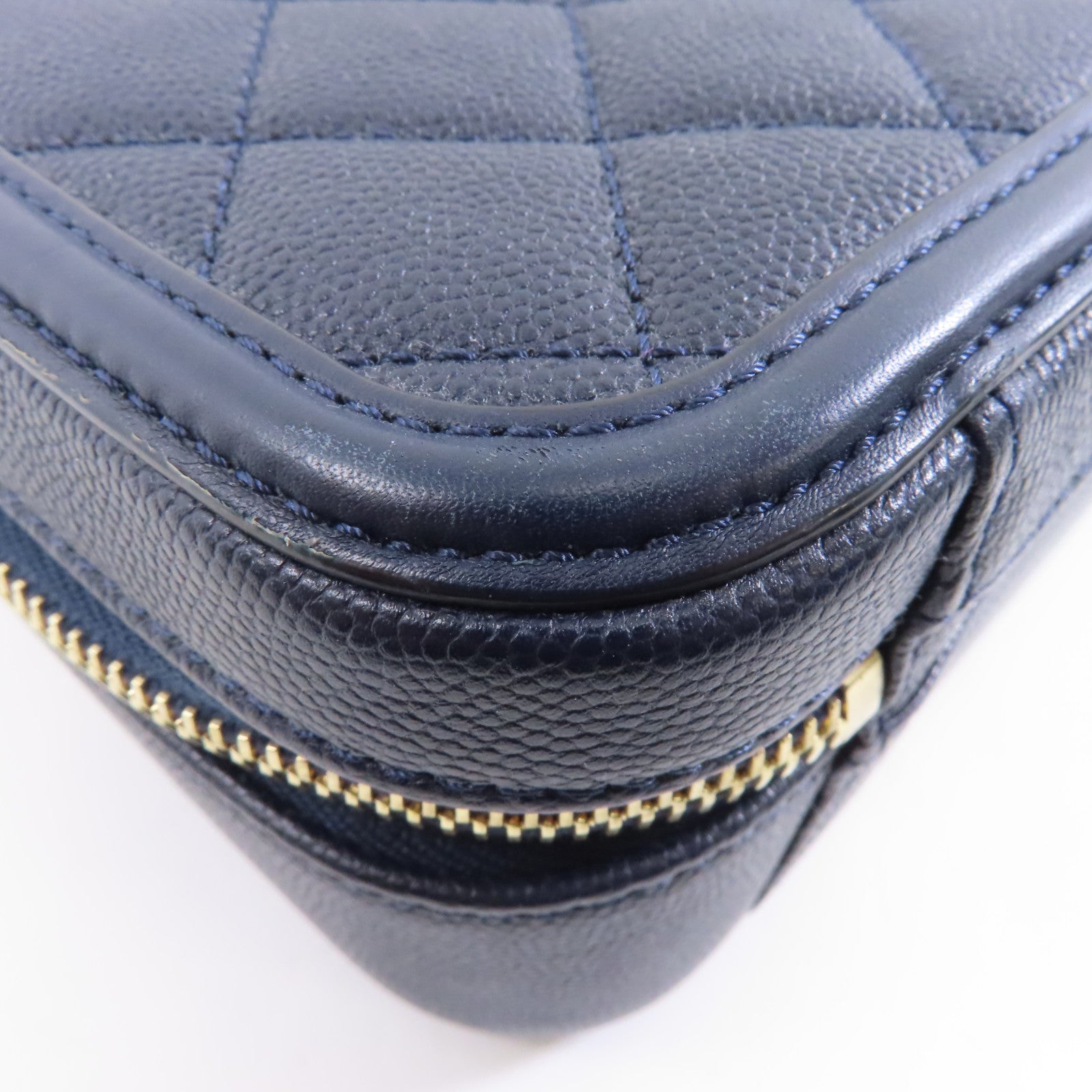 CHANEL 【激減優惠】菱格Caviar皮革Vanity Case金扣手挽肩背兩用袋深藍色