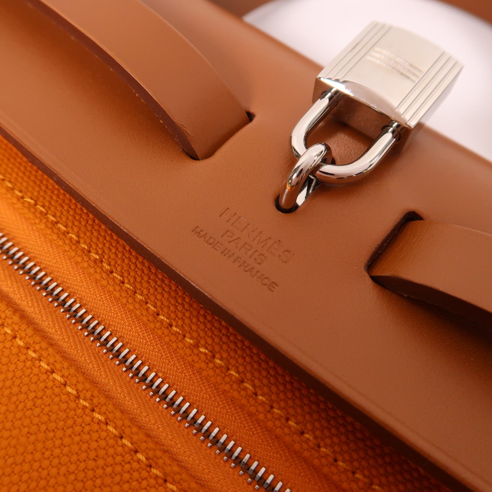 HERMES 帆布Herbag PM銀扣手挽肩背兩用袋杏桃黃色
