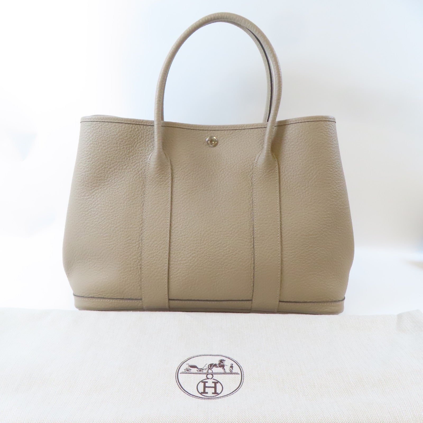 HERMES Country皮革Garden Party PM銀扣手挽袋Gris Tourterelle/淺灰色