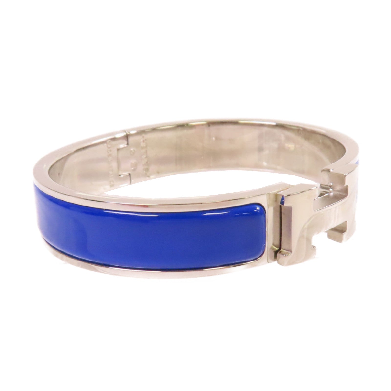 HERMES 金屬/琺瑯Clic H Bracelet銀扣手鐲藍色/銀色