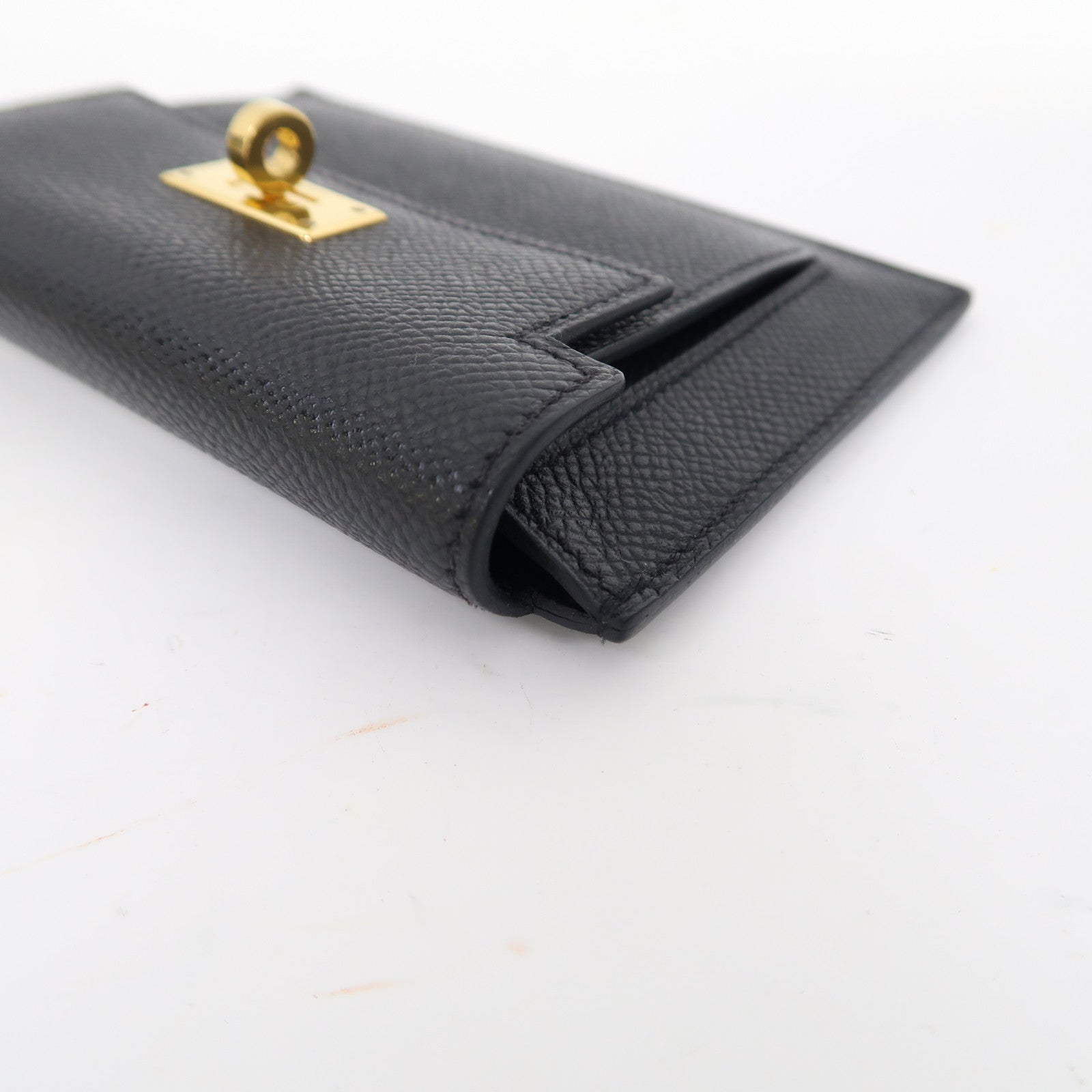 HERMES Epsom皮革Kelly Pocket金扣錢包Noir/黑色