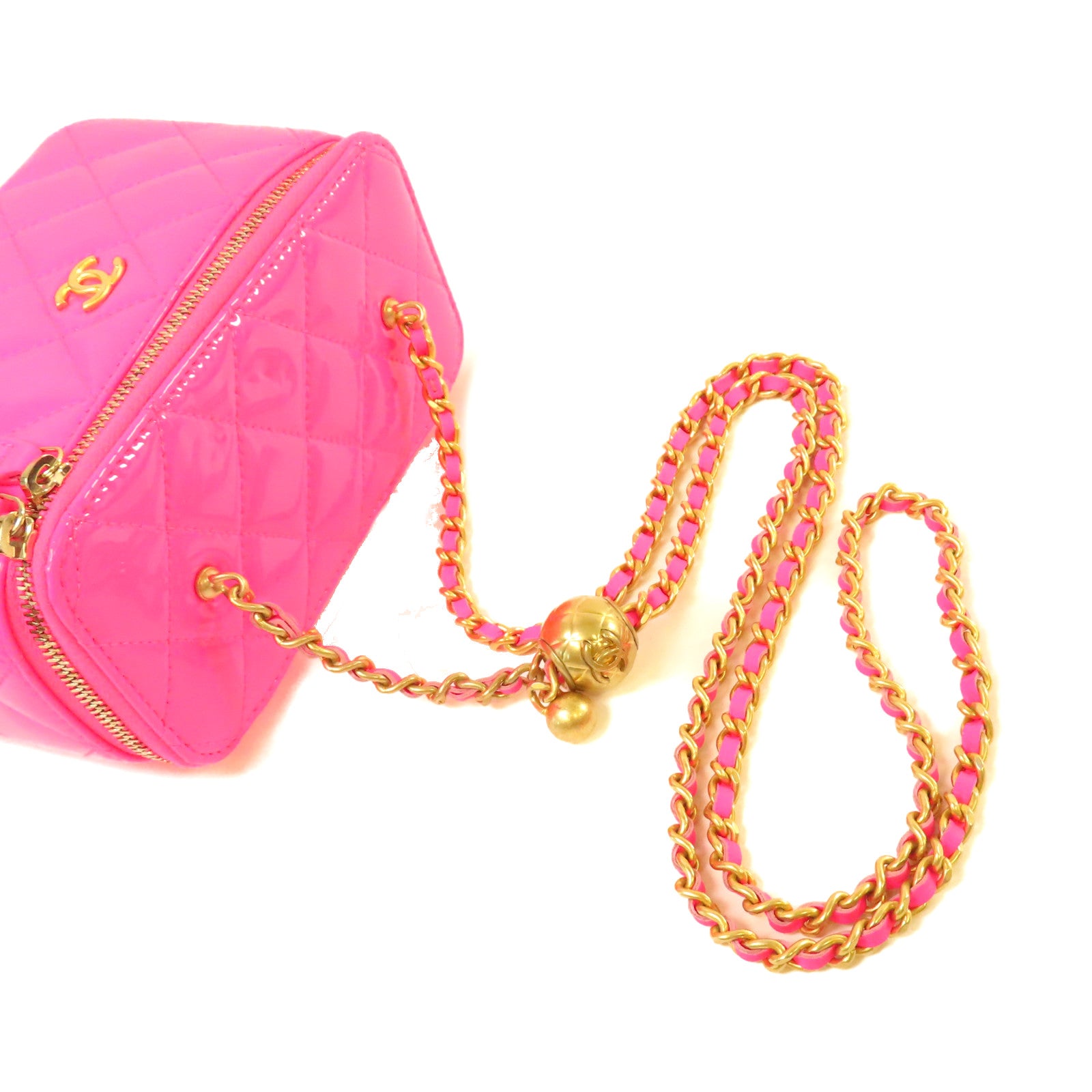 CHANEL 【激減優惠】菱格漆皮皮革Chain Shoulder Bag金扣鏈帶肩背袋粉紅色