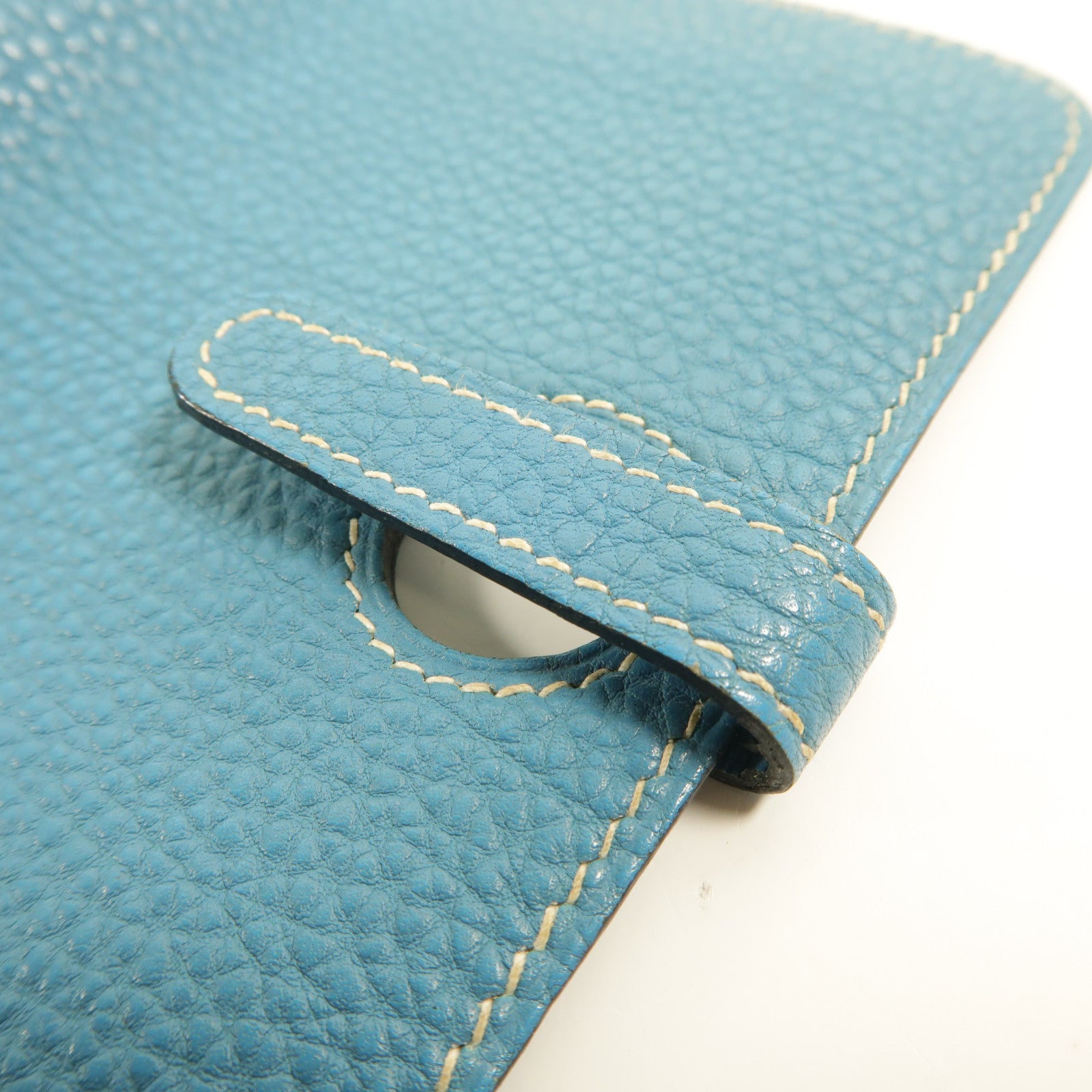 HERMES Togo皮革Dogon Compact錢包Bleu Jeans