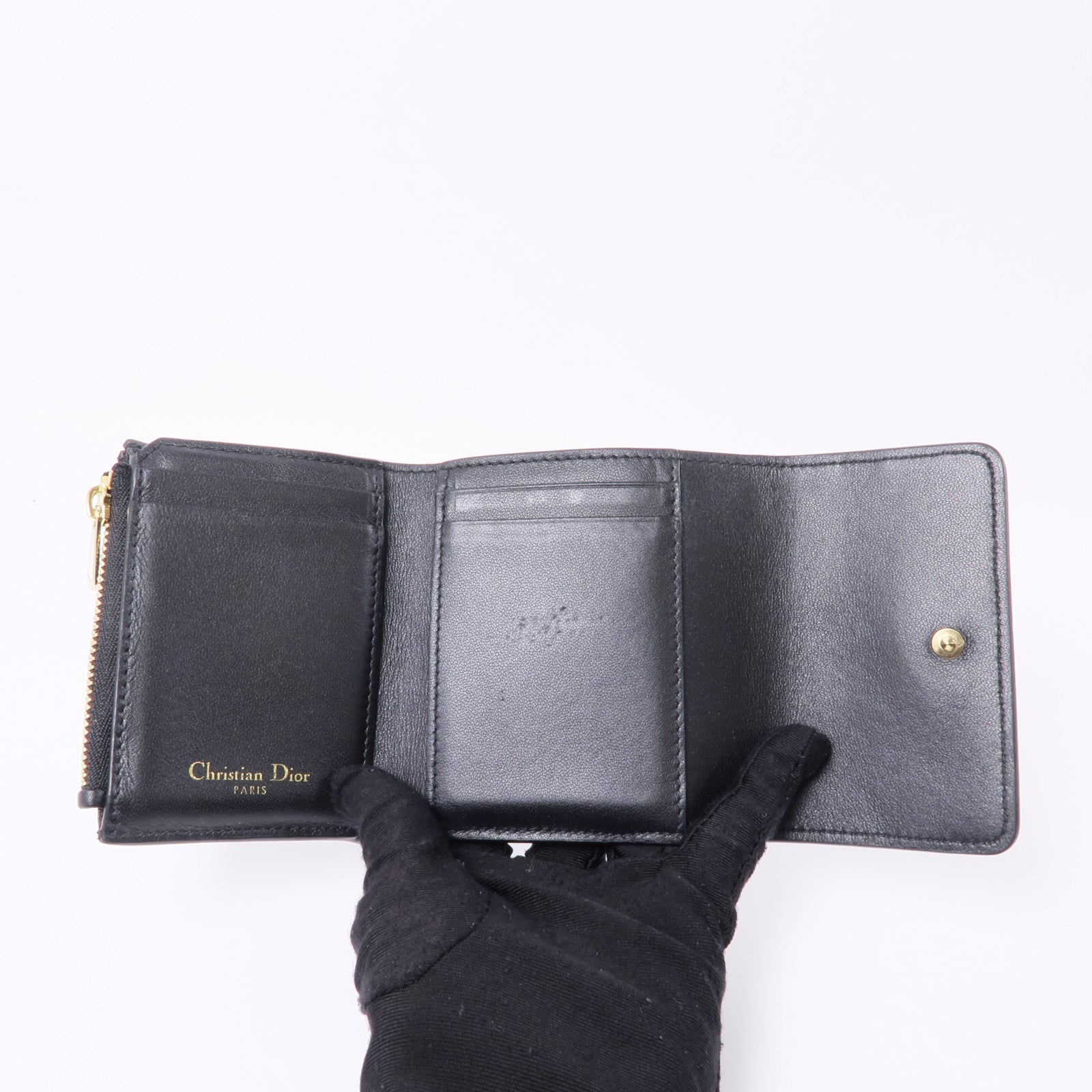 Dior 牛皮皮革Wallet金扣錢包黑色