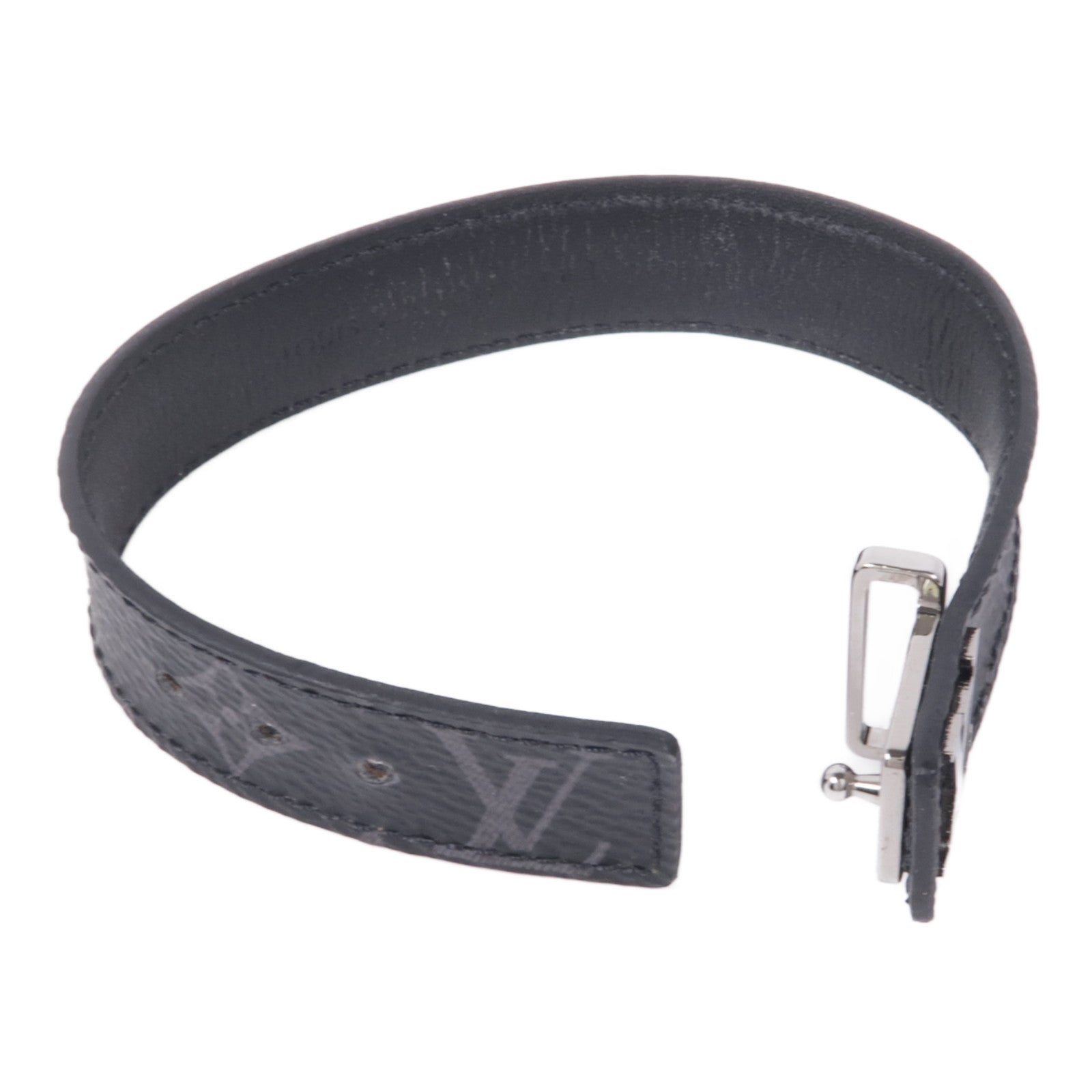 LOUIS VUITTON Monogram Eclipse LV Slim Bracelet銀扣手鐲