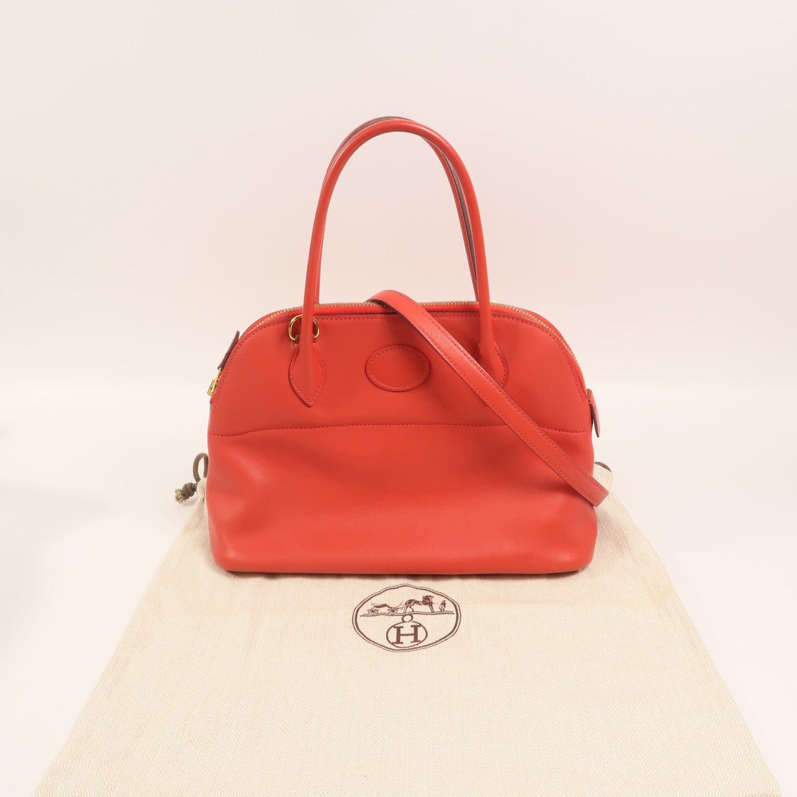 HERMES Swift皮革Bolide 27金扣手挽肩背兩用袋Rouge de Coeur