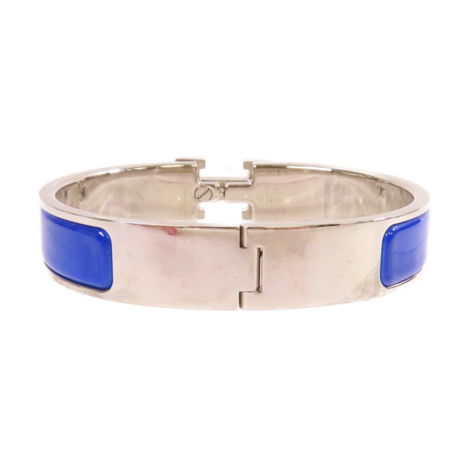 HERMES 金屬/琺瑯Clic H Bracelet銀扣手鐲藍色/銀色